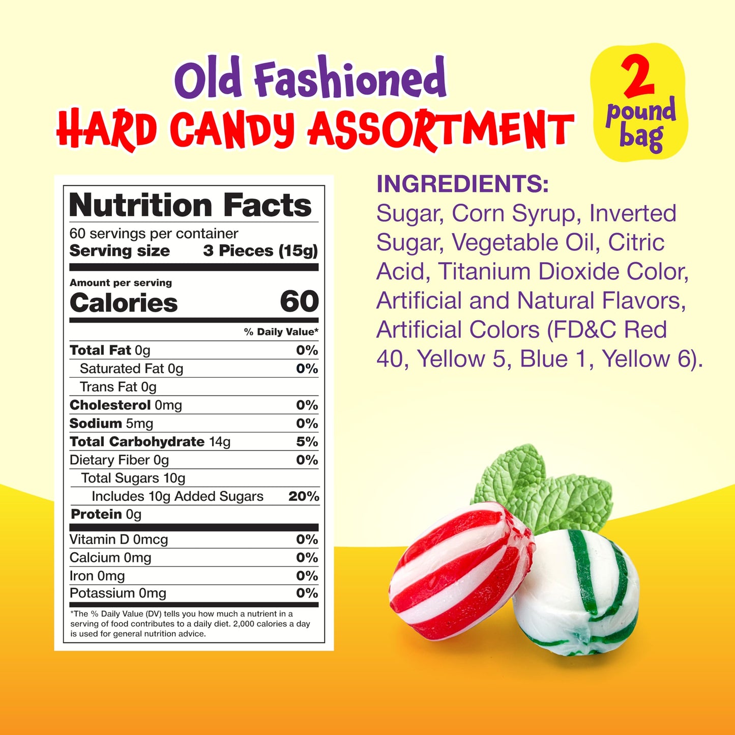 Old Fashioned Hard Candy Assortment - 2 Pound Bag - Hard Candy Individually Wrapped - Peppermint, Strawberry, Cinnamon, Butterscotch, and Fruit