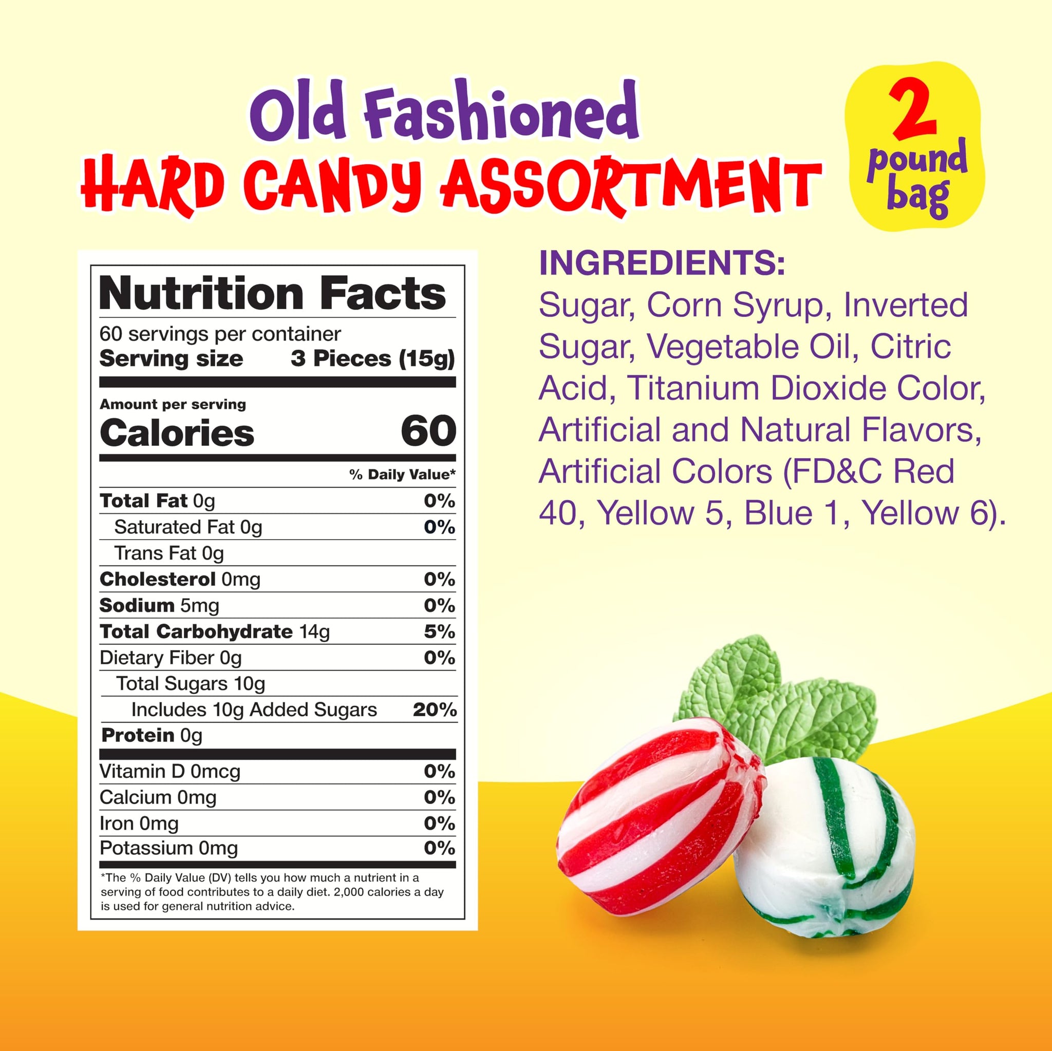 Old Fashioned Hard Candy Assortment - 2 Pound Bag - Hard Candy Individually Wrapped - Peppermint, Strawberry, Cinnamon, Butterscotch, and Fruit