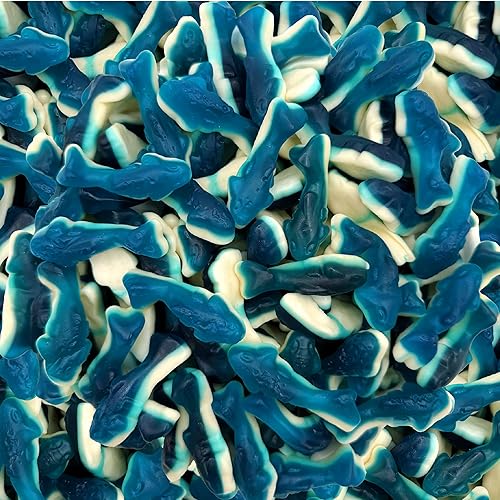 Blue Sharks Gummy Candy | 1 Pound Bag | Fruity Shark Gummies | Soft Chewy Gummy Fish for Parties, Candy Buffets, Events | Blue Raspberry and Vanilla