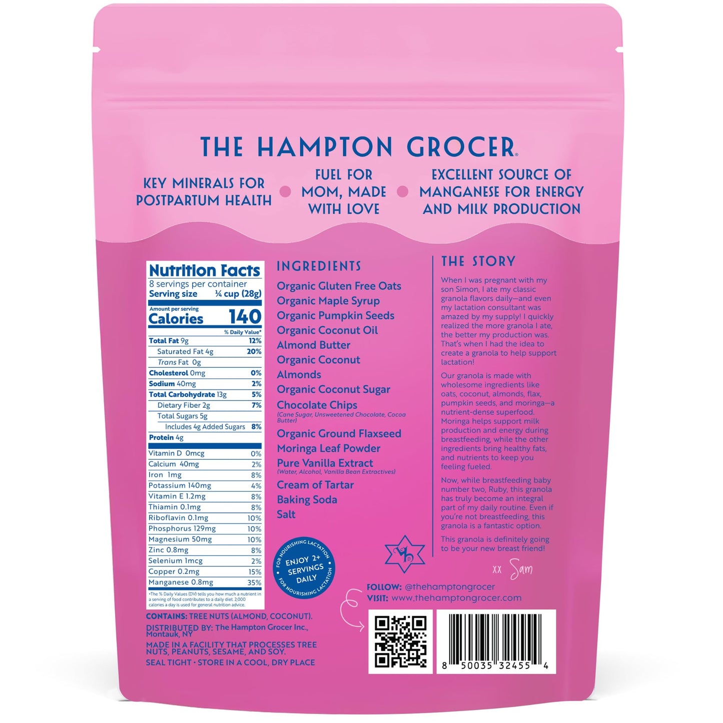 The Hampton Grocer Lacnola Lactation Granola - Galactagogue Superfood Blend with Oats, Flax, Moringa, Almonds, Pumpkin Seeds & Coconut - Increase Milk
