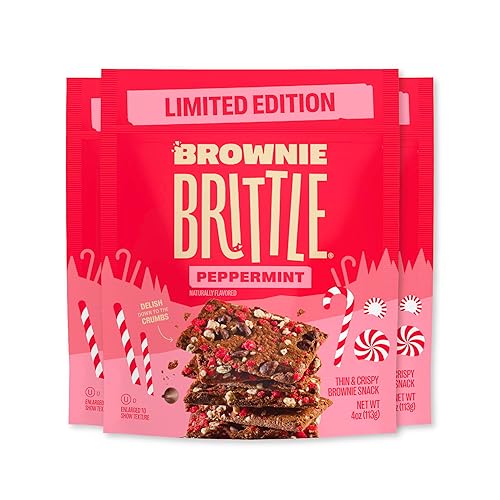 Brownie Brittle - Chocolate Chip Peppermint Thin and Crispy Sweet Snacks (Pack of 3, 4 oz), Rich Gourmet Brownie Bites Dessert