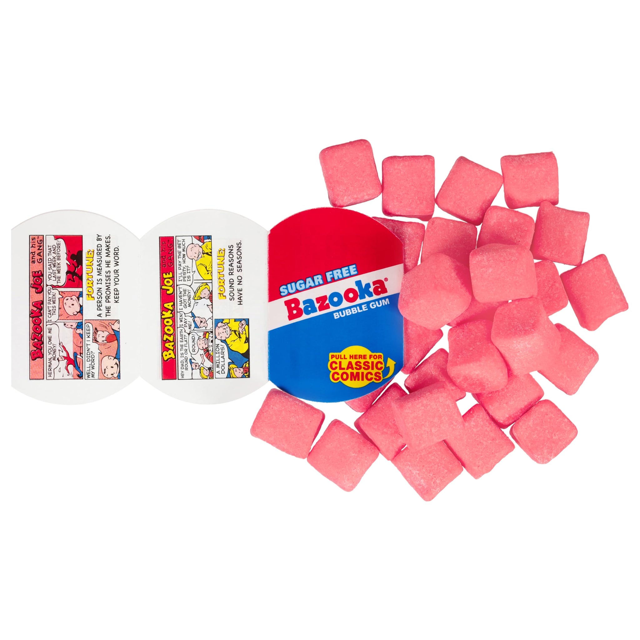 Bazooka Bubble Gum Sugar-Free Chewing Gum Cubes, Bulk in Resealable Bag, 100 Ct in Original Pink Flavor w/Bazooka Joe Comics, Baseball Party Favors