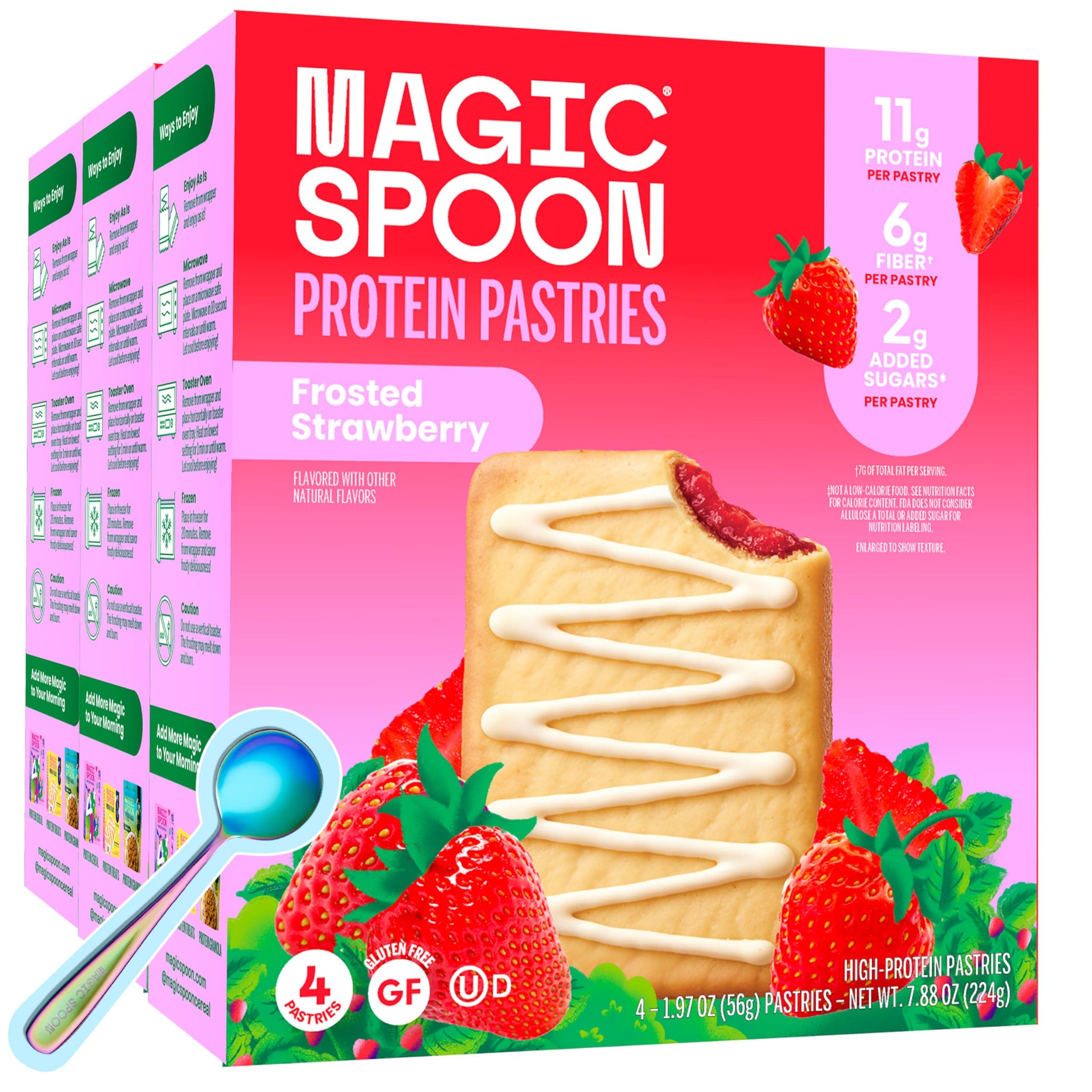 Magic Spoon High Protein Pastries, Frosted Strawberry - 11g Protein, 6g Fiber, 5g Net Carbs, 3g Sugar - Gluten Free, Grain Free, Keto Friendly Protein