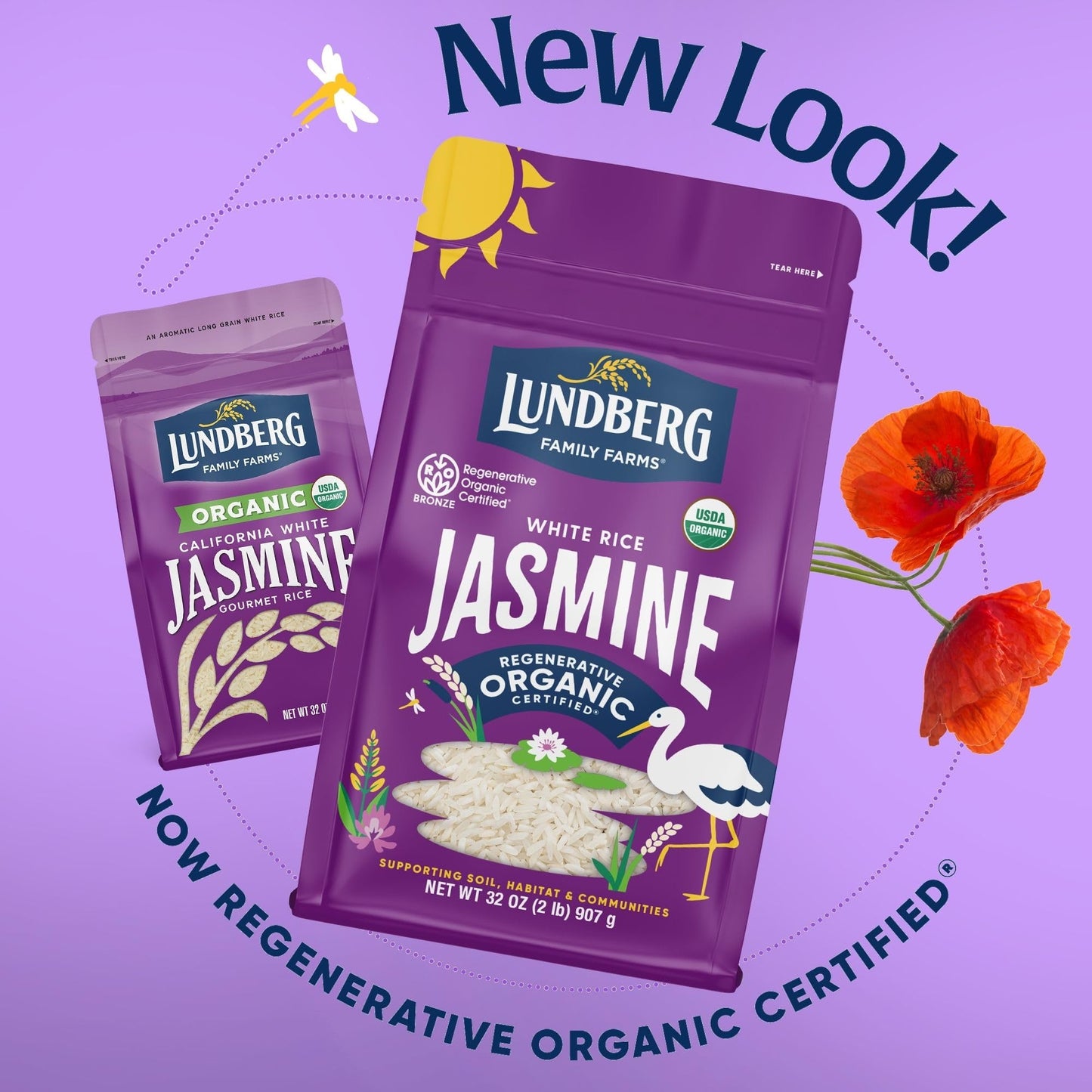 Lundberg Jasmine Rice, Regenerative Organic Certified - Non-Sticky, Aromatic Long-Grain White Rice, Responsibly Grown in California, 32 Oz