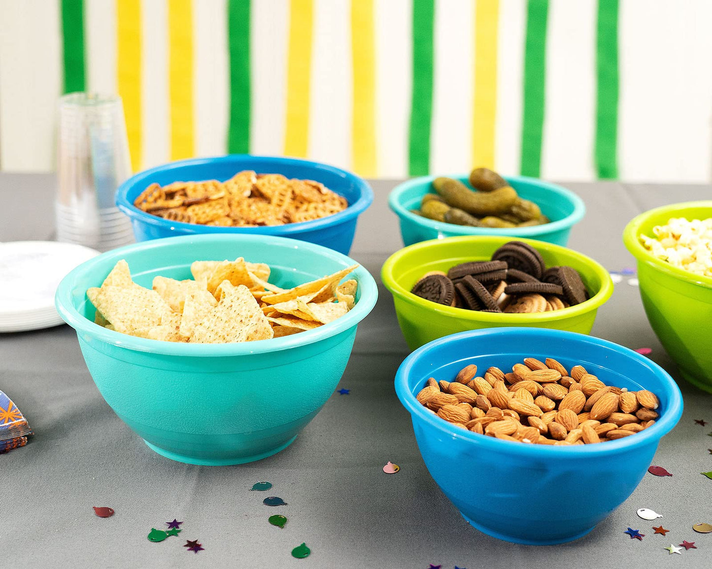 Stephanie Imports Made in USA 6-Piece Set of Prep & Store Plastic Bowls with Clear Lids (BPA-Free and Dishwasher Safe) - Blue, Teal and Green