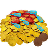 The Dreidel Company Hanukkah Chocolate Gelt, 24-Mesh Bags of Milk Chocolate Coins, Kosher Certified OU-D Dairy Dreidel and Menorah Design Chanukah