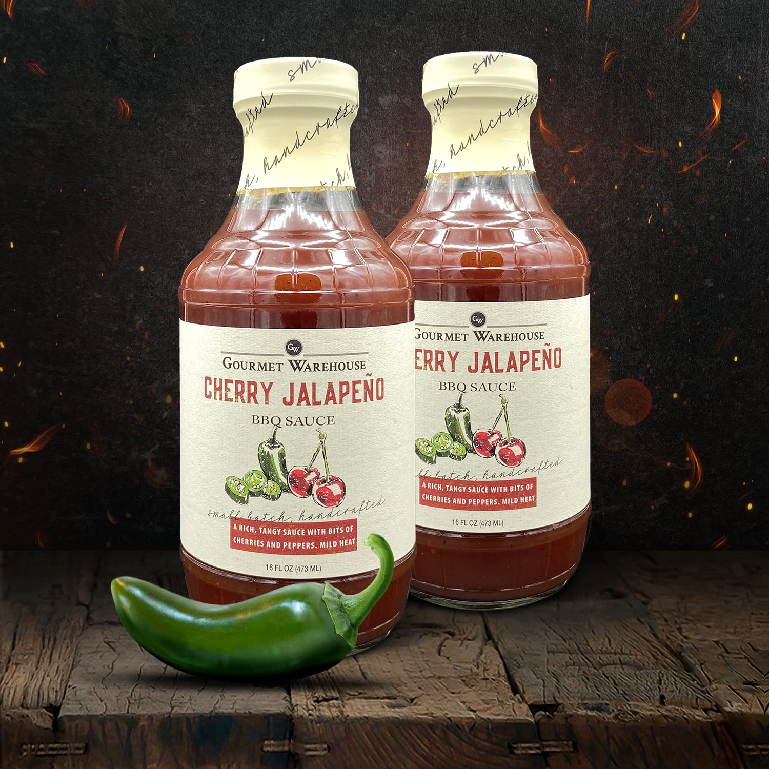 Gourmet Warehouse Cherry Jalapeno BBQ Sauce, Premium Barbecue Sauces Handcrafted In Small Batches Gluten-Free, HFCS-Free, Delicious Sauce 16 Ounces