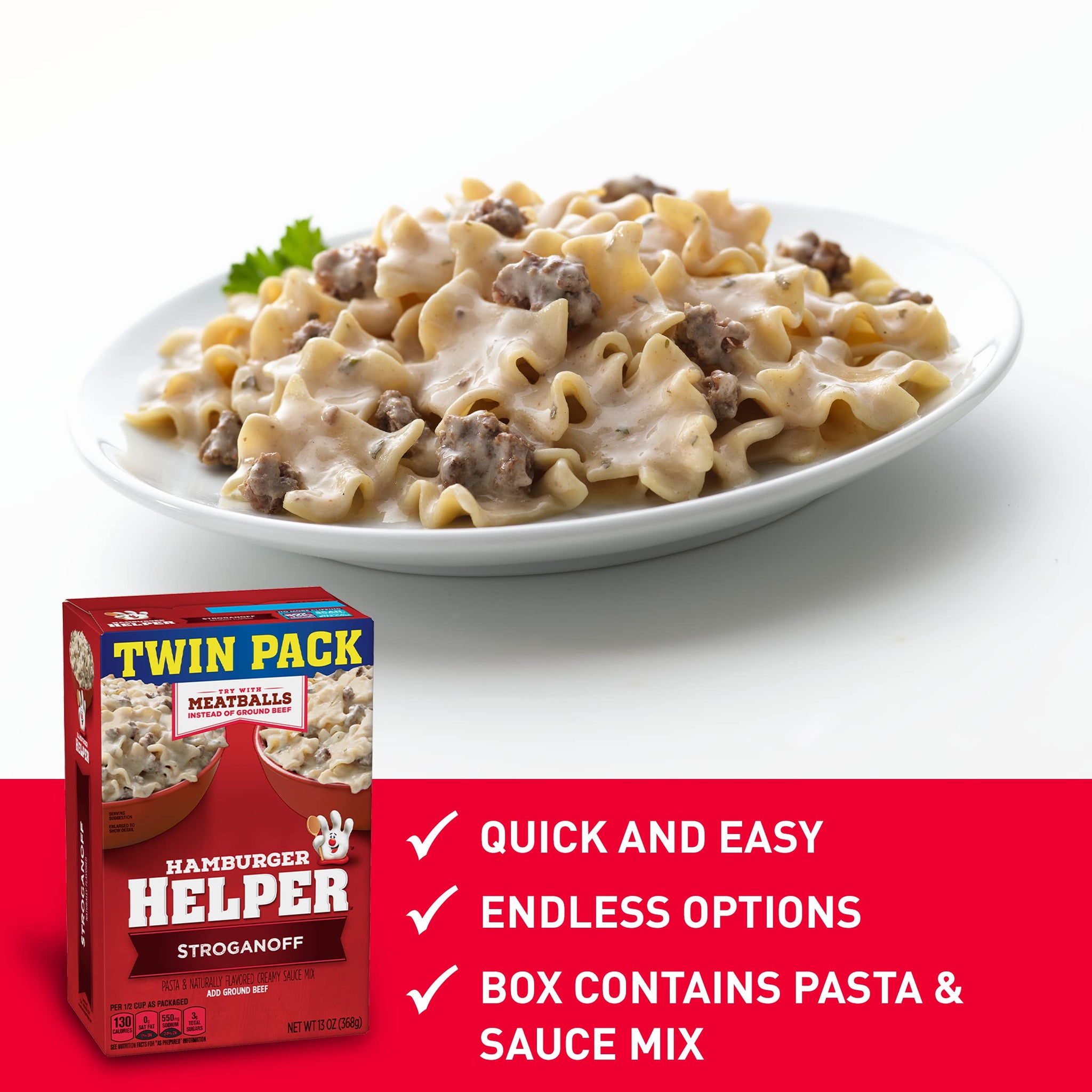 Betty Crocker Hamburger Helper Stroganoff, Pasta & Creamy Sauce Mix, Twin Pack, 13 oz