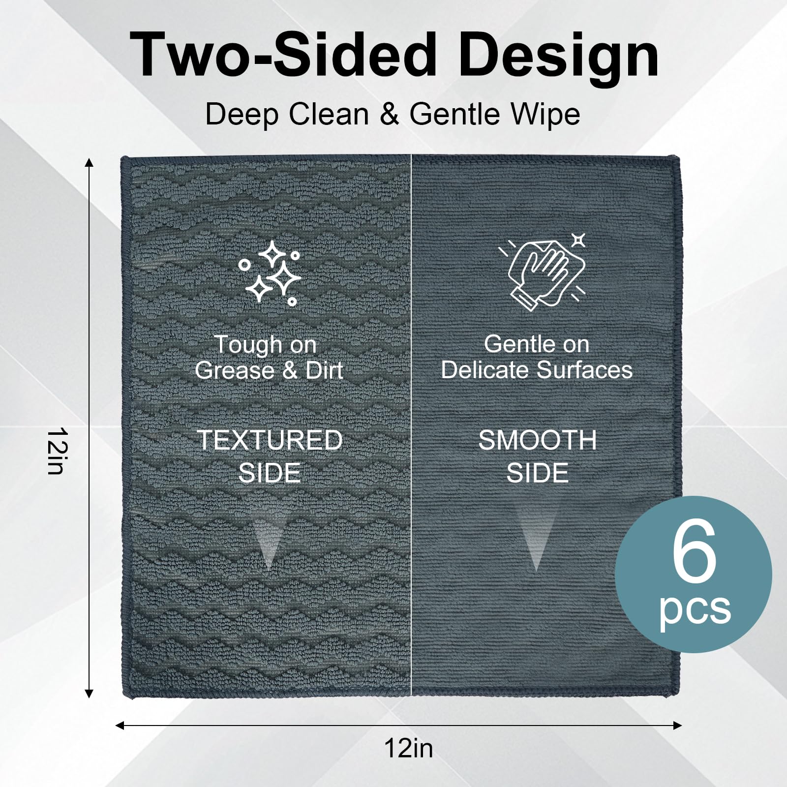 INFICRIME Microfiber Dual-Sided Cleaning Cloths, 6 Pack 12 x 12 Inch Reusable Dish & Cleaning Towels, Soft & Textured All-Purpose Cleaning Rags