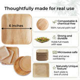 Indie Palm 6 Inch Square Disposable Palm Leaf Plates - Heavy Duty, Biodegradable Compostable Alternative to Bamboo Plates or Paper Plates - Parties
