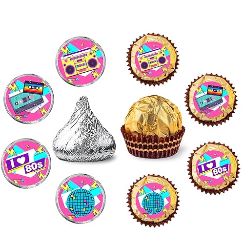 80's Party Round Candy Sticker - I Love 80's Hip Hop Party Favors Sticker Labels Fit Chocolate Candy? 160 Pieces?