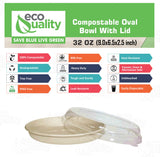 32 oz Disposable Compostable Fiber Oval Burrito Bowls with Dome Lids Heavy-Duty, Eco-Friendly Natural Bagasse Unbleached, Heat Resistant