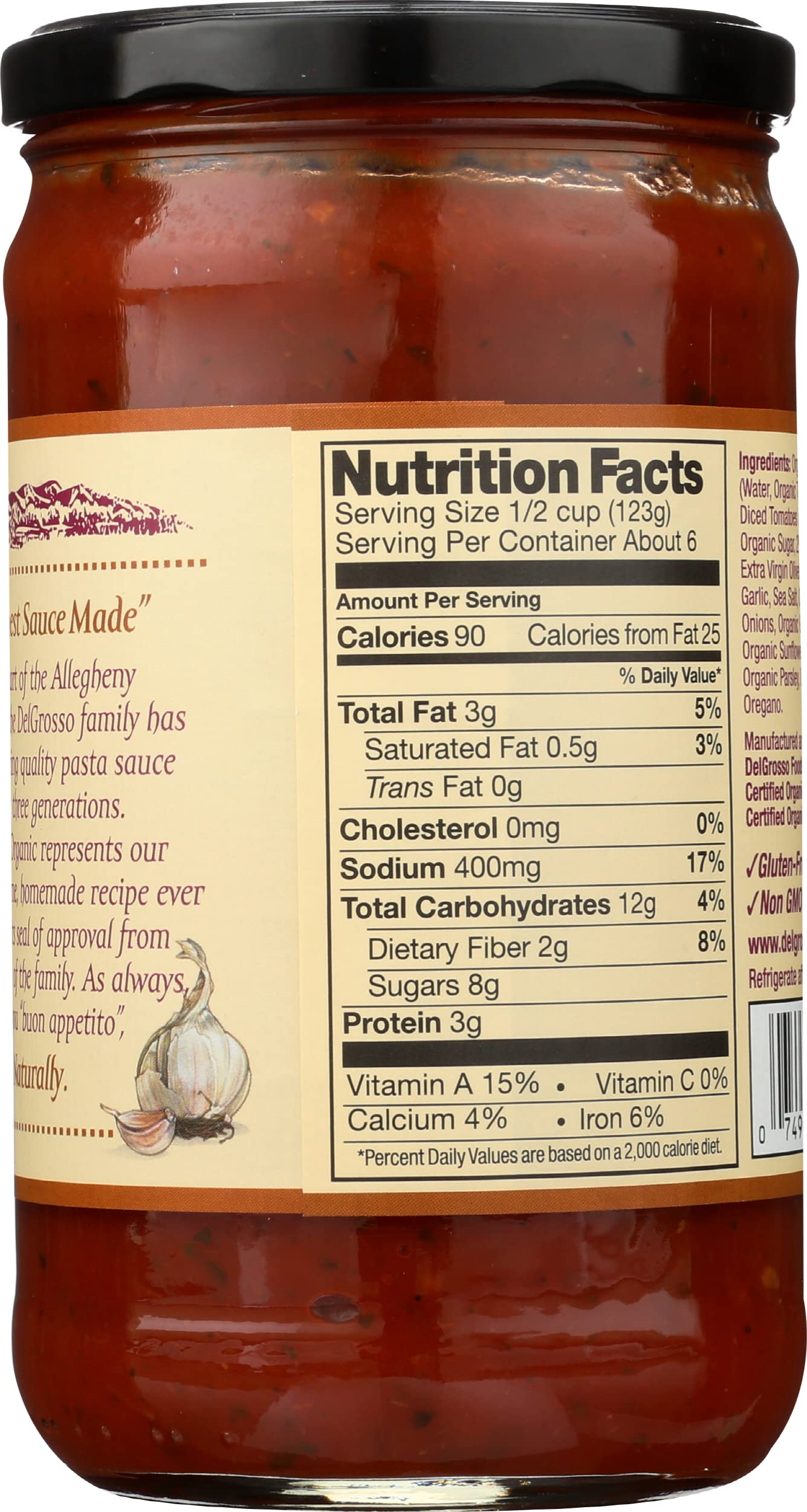 LA FAMIGLIA DELGROSSO Organic Roasted Garlic Pasta Sauce, 24 OZ