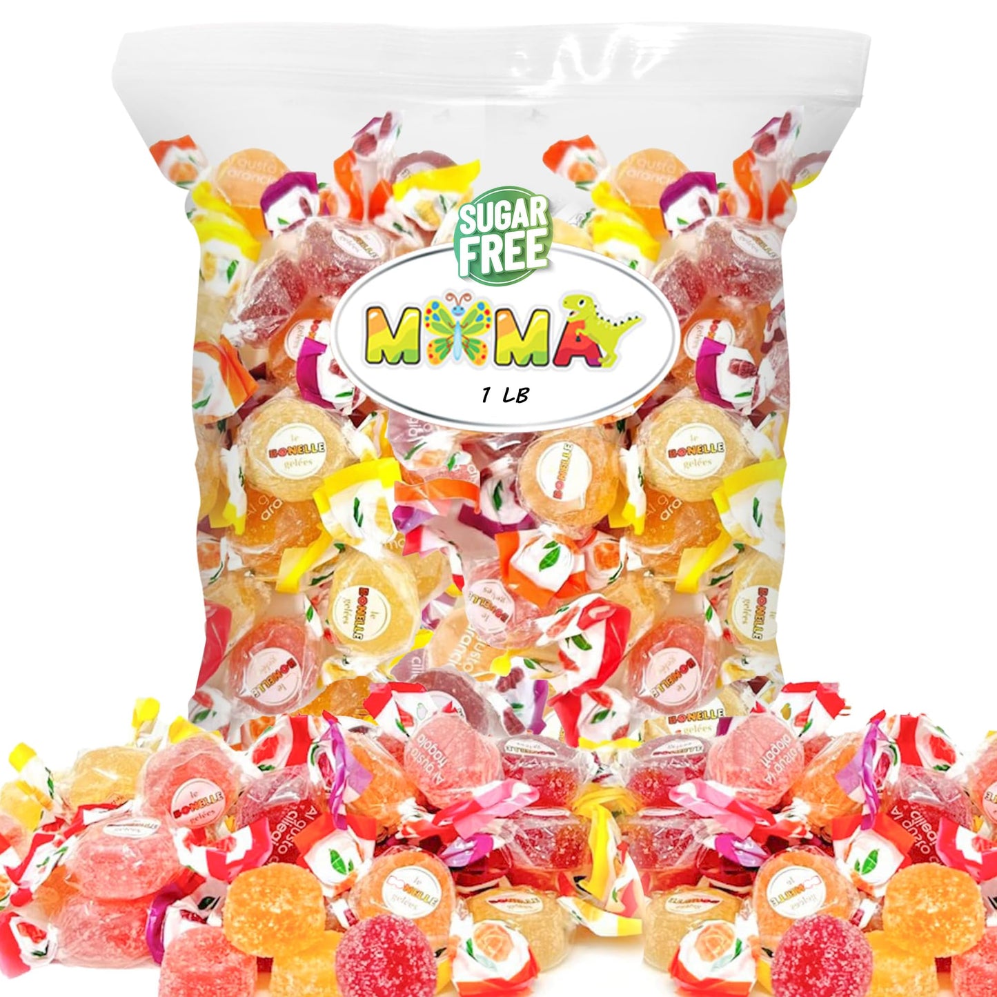 B0nelle Sugar-Free Italian Fruit Jelly Candy - 1 lb Assorted Individually Wrapped Jelly Fruit Candy - Delicious Mima's Summer Mega Sale Treats