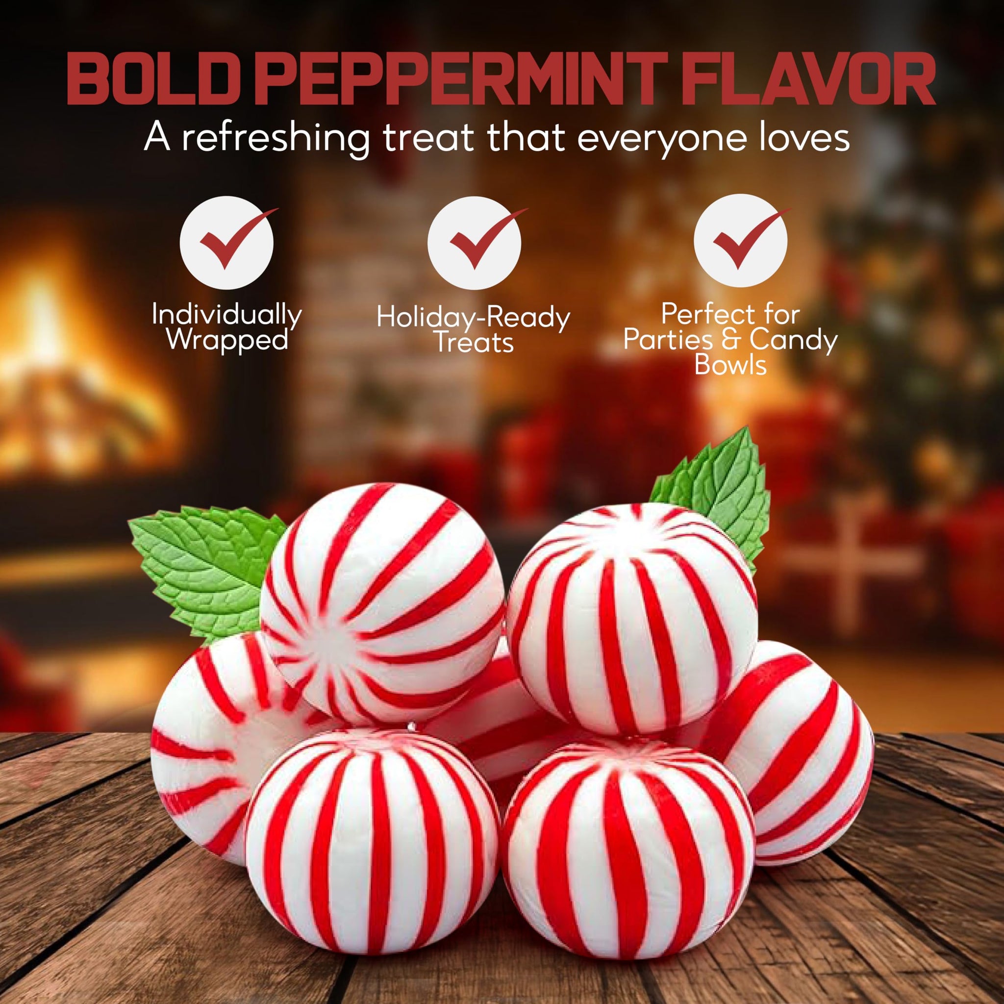 Peppermint Hard Candy 5 Pound Bulk Jumbo Peppermint Candy Balls, Approx 250 Individually Wrapped Mint Balls for Office Bowls, Christmas Candy Jars