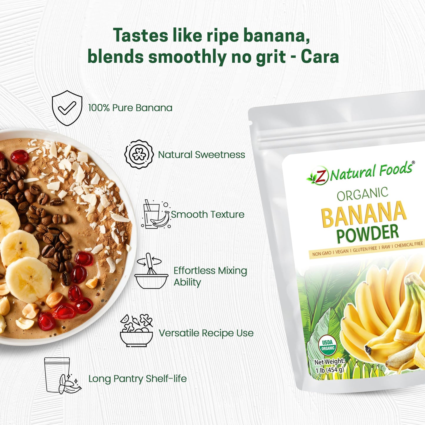 Z Natural Foods Organic Banana Powder, Fiber Supplement for Glowing Skin and Enhanced Immunity, Great in Juice, Smoothies, and Recipes, Non-GMO