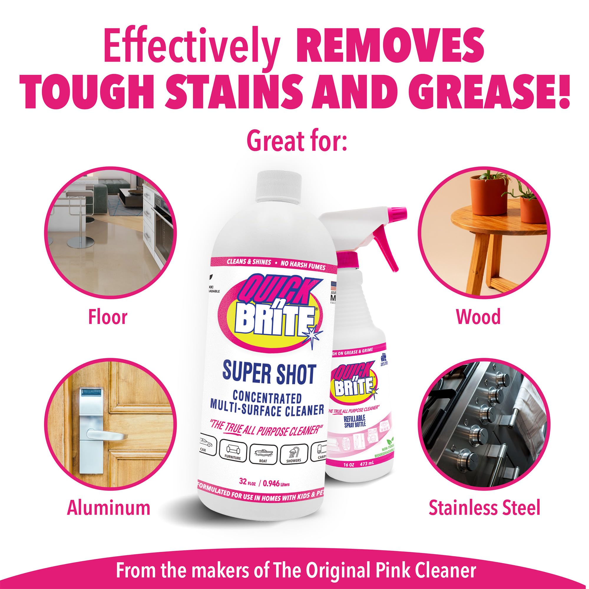 Quick 'n Brite Super Shot Liquid Cleaner, True All Purpose Cleaner, Concentrated, 32 oz