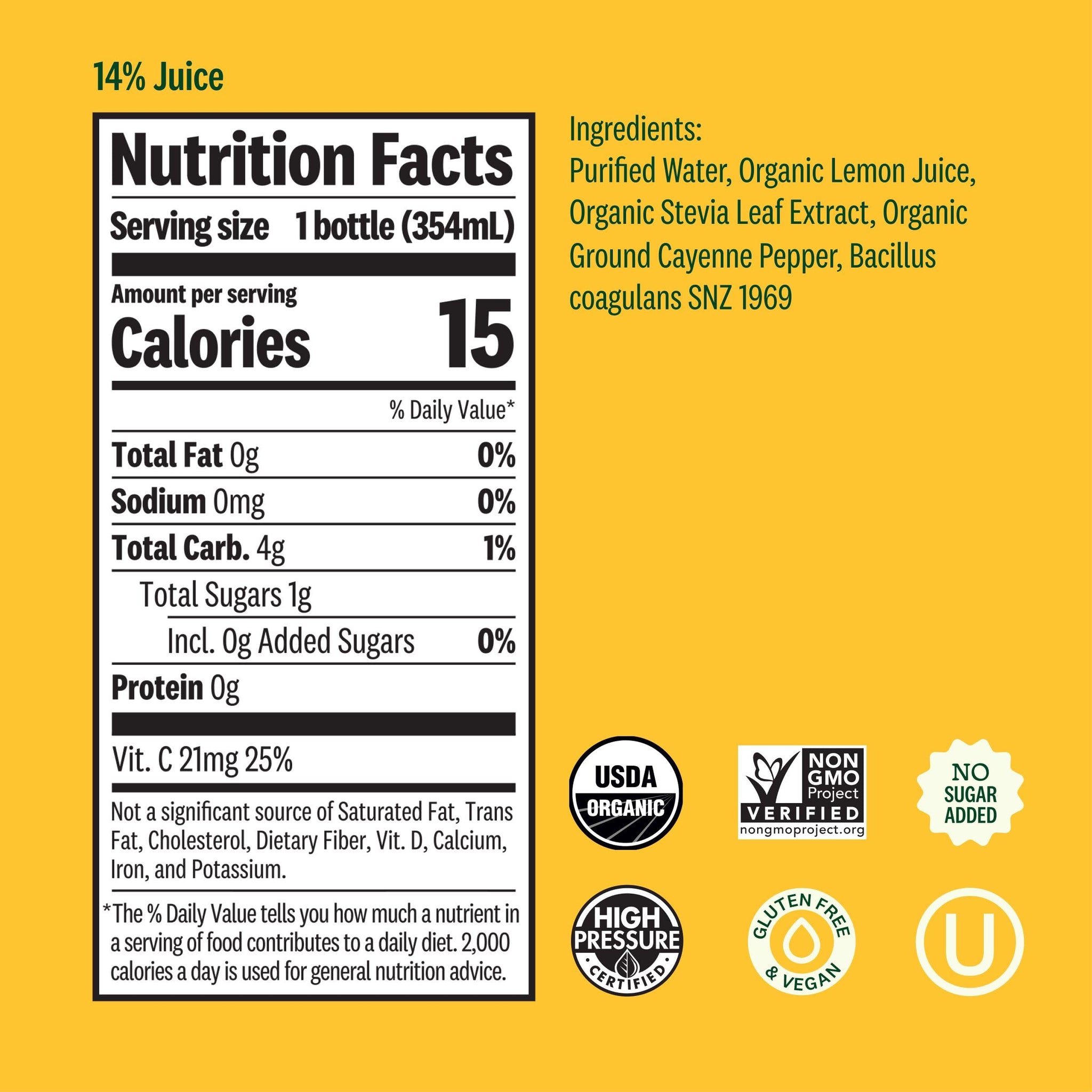 Suja Organic Cold-Pressed Lemon Love, Lemon Juice with No Additives, Excellent Source of Vitamin C for Immunity Support, Vegan, Plant-Based & USDA