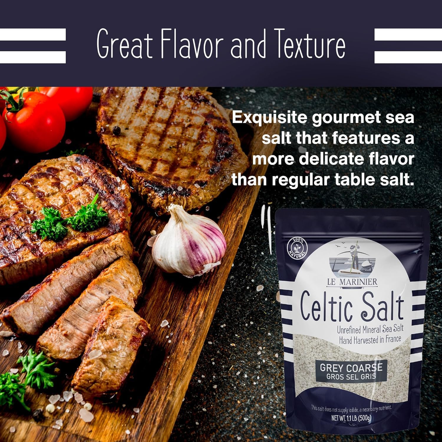 Le Marinier Celtic Salt Organic Grey Coarse, 1.1lb - 18oz. Mineral Rich 100% Natural and Unrefined French Sea Salt Organic. Hand Harvested Mineral Sea