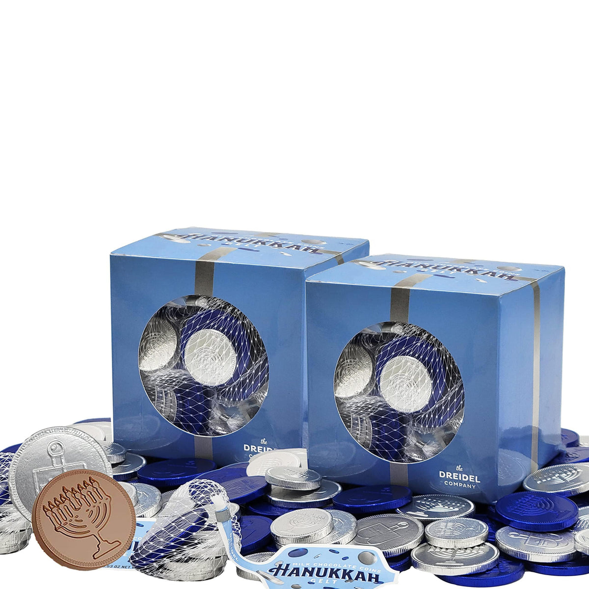 The Dreidel Company 40 Mesh Bags Original Hanukkah Gelt Blue & Silver Coins in Mesh Bags, Gluten Free, Non-GMO, Kosher Certified