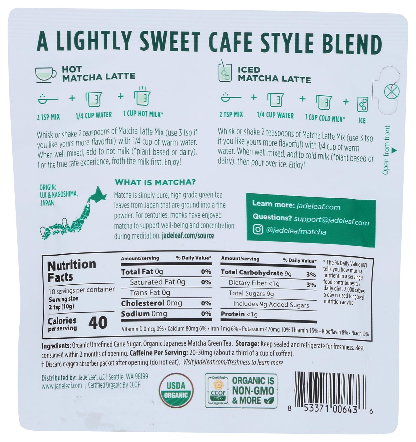 Jade Leaf Organics 2389658 3.5 oz Tea Matcha Latte Mix - Case of 88