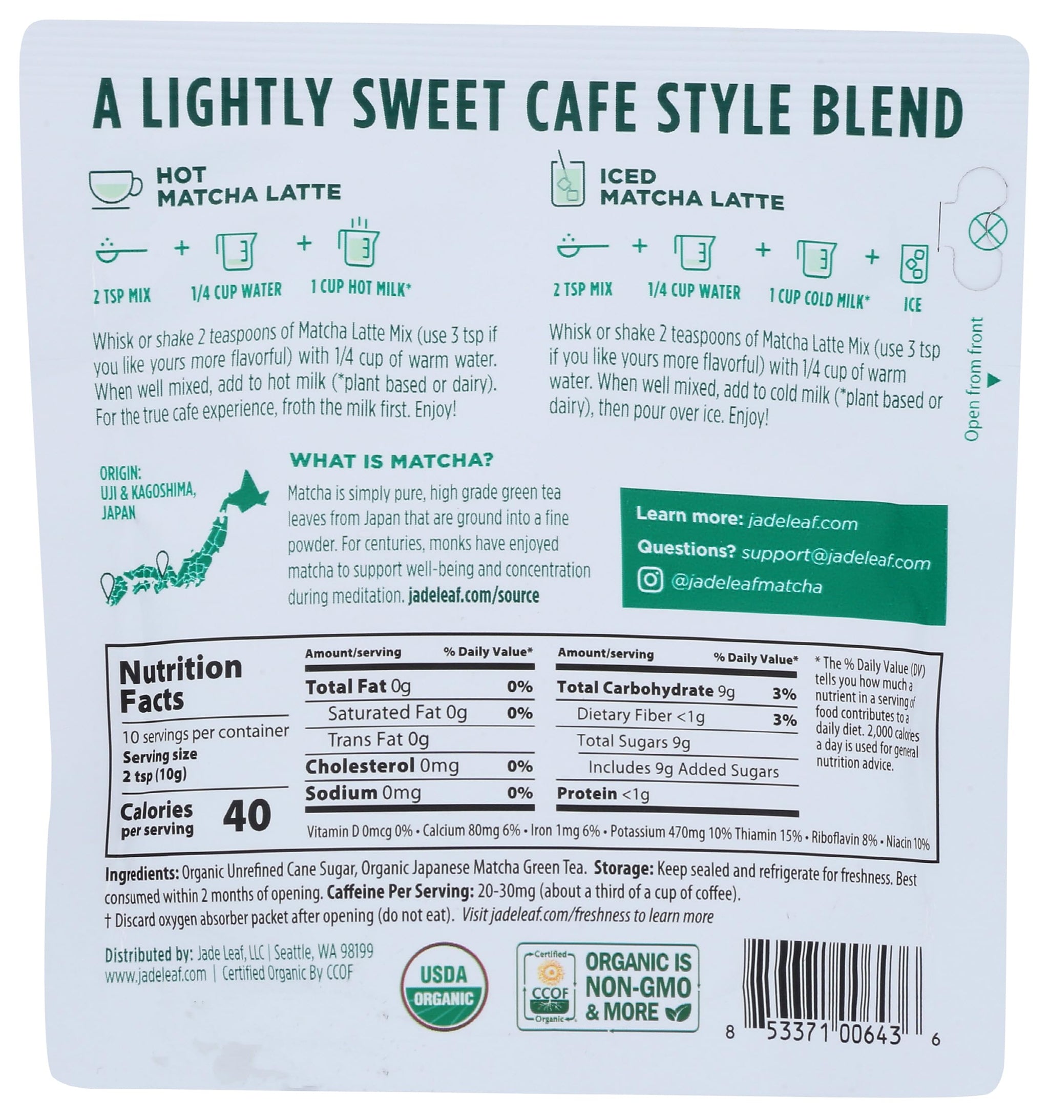 Jade Leaf Organics 2389658 3.5 oz Tea Matcha Latte Mix - Case of 88