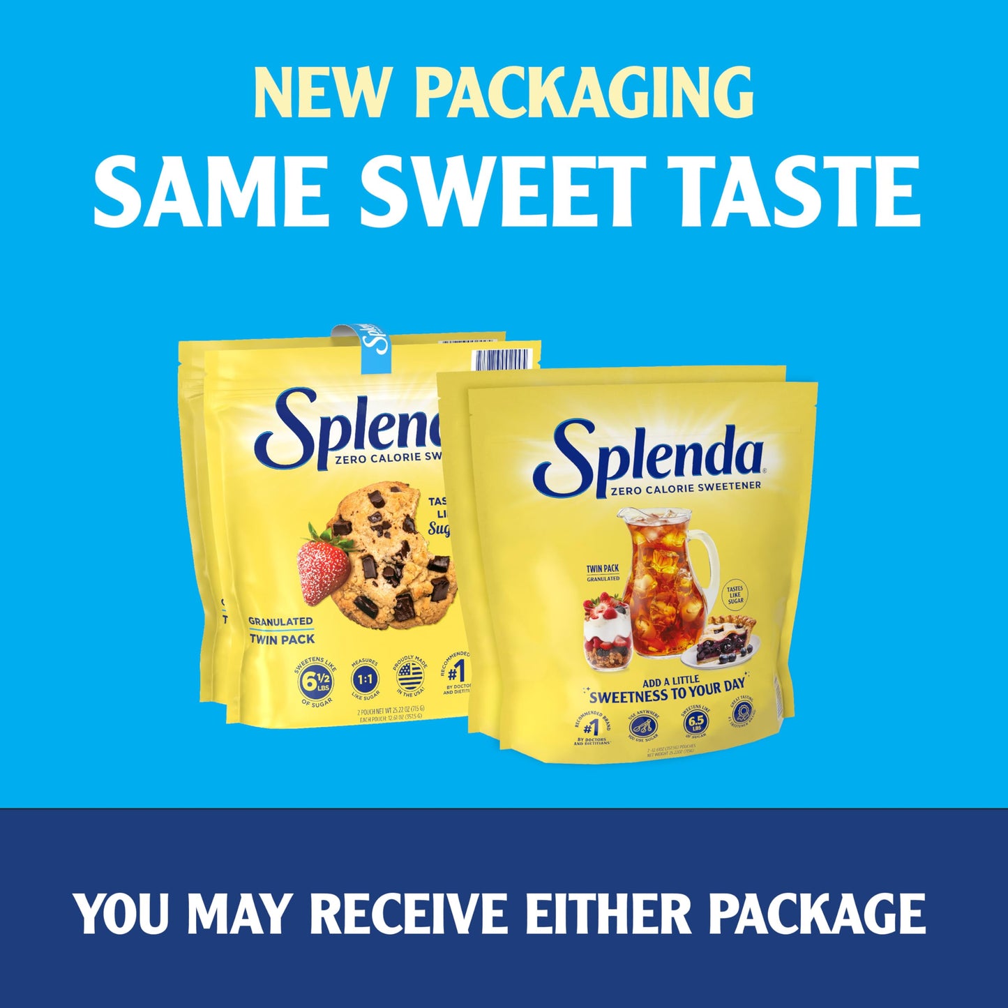 SPLENDA Zero Calorie Sweetener, Granulated Sugar Substitute, Resealable Twin Pack Bags, 25.22 Ounce (Each Pouch: 12.61 oz)