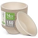 Ecovita 100% Compostable Paper Bowls [16 oz.] - 150 Disposable Bowls Eco Friendly Sturdy Tree Free Liquid and Heat Resistant Alternative to Plastic or