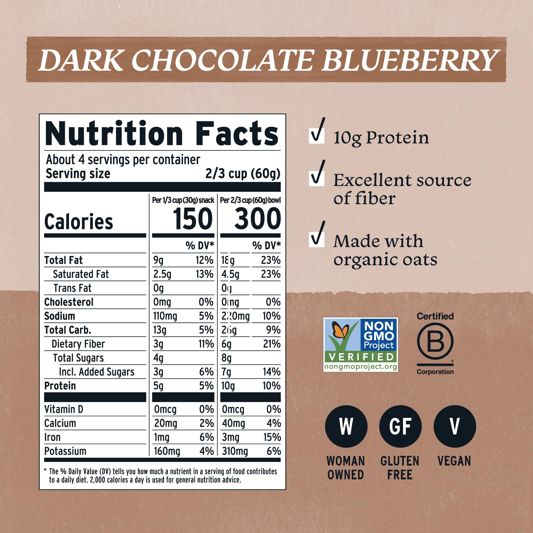 Purely Elizabeth, Protein Granola, Dark Chocolate Blueberry, 8oz Bags (3 Pack)