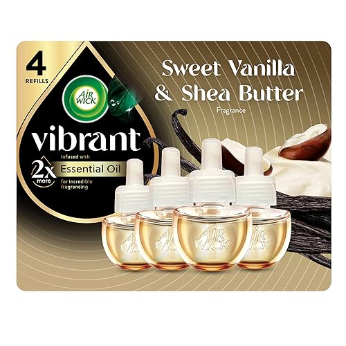 Air Wick Vibrant Plug-In Scented Oil Refills, 4 Count, Sweet Vanilla & Shea Butter, Air Freshener, Essential Oils