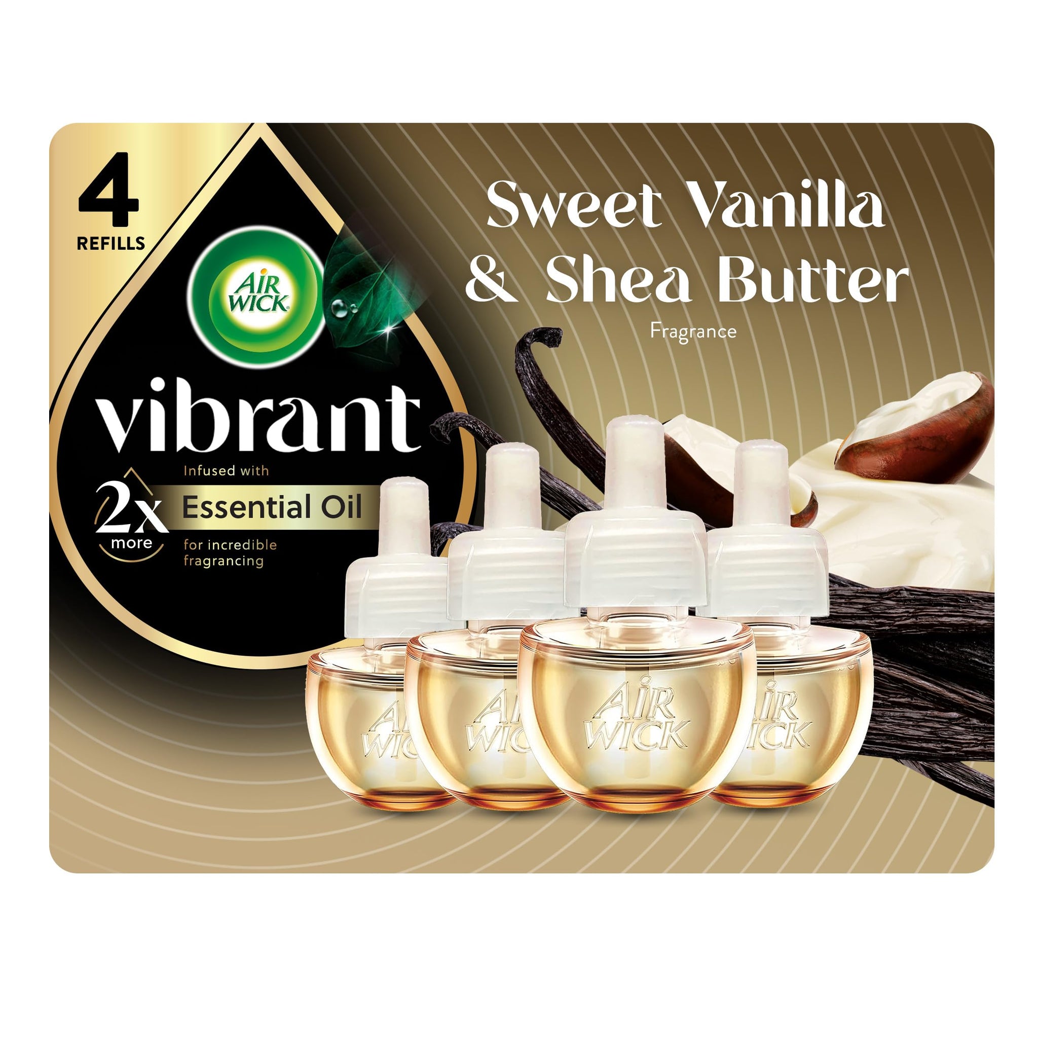 Air Wick Vibrant Plug-In Scented Oil Refills, 4 Count, Sweet Vanilla & Shea Butter, Air Freshener, Essential Oils