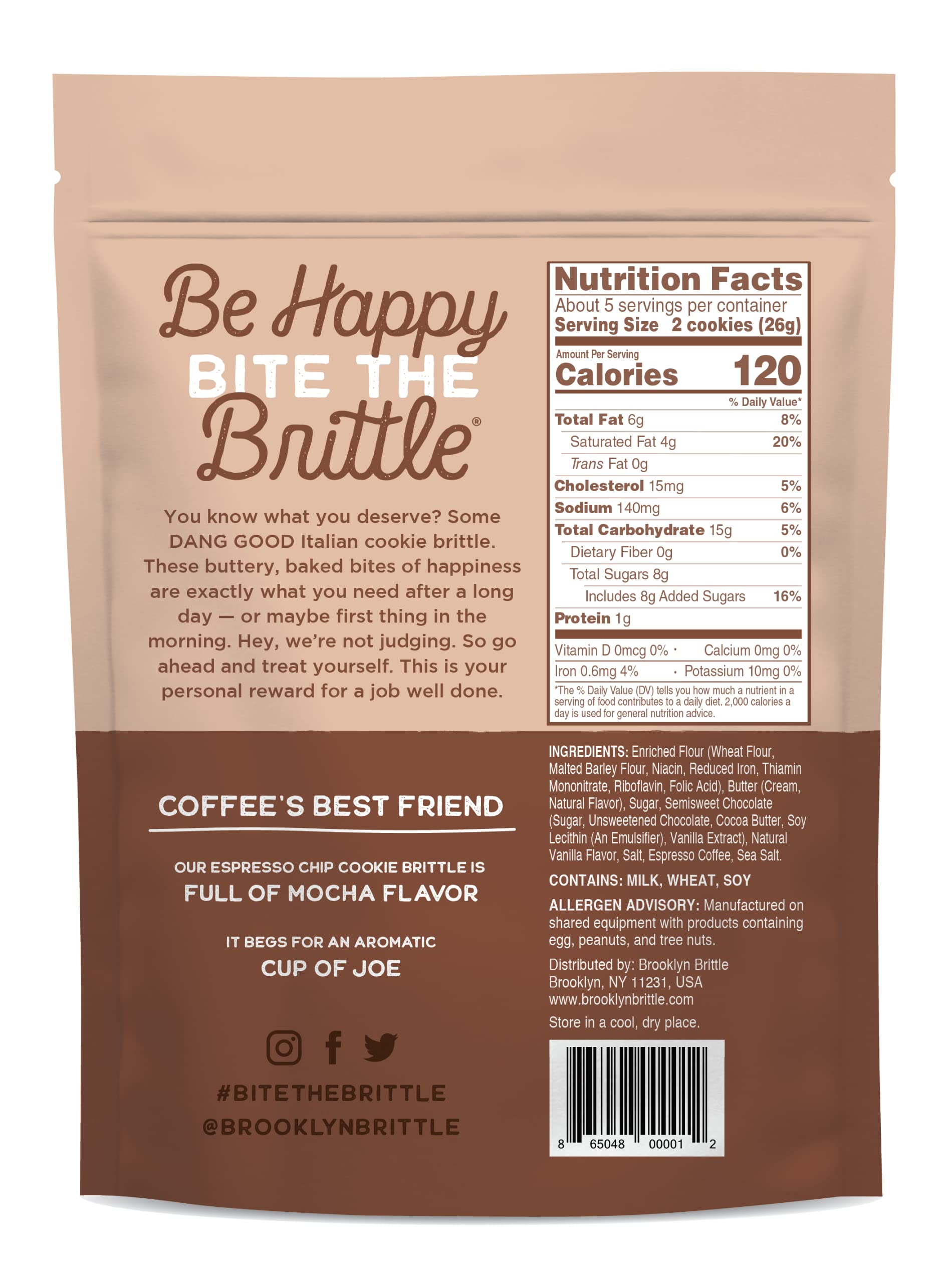 Brooklyn Brittle Espresso Chip Italian Cookie Brittle - Crunchy Coffee-Flavored Gourmet Snack - Handmade Baked Treats - Perfect for Dunking, Snacking