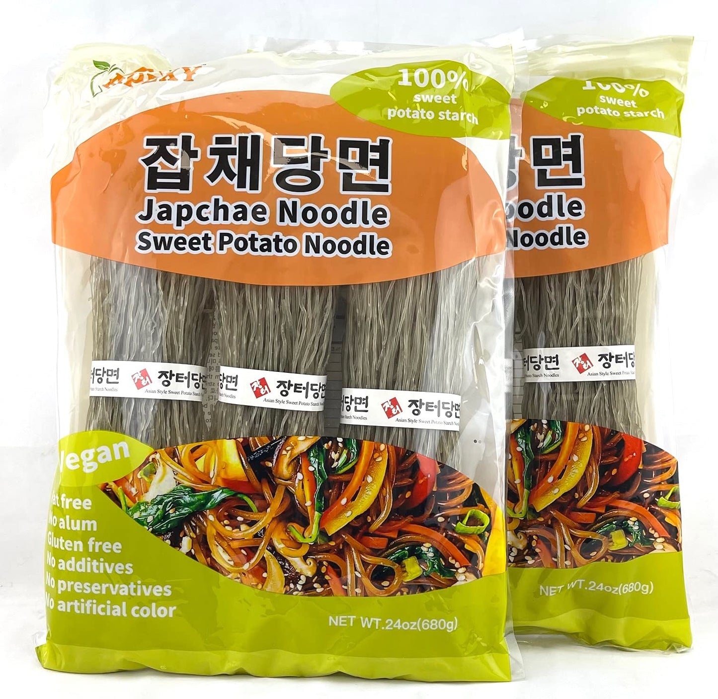 APEXY Sweet Potato Glass Noodles, Japchae Noodles, Korean Vermicelli Pasta, Fat-free and Gluten-free, 100% Sweet Potato Starch, No Additive, No Alum