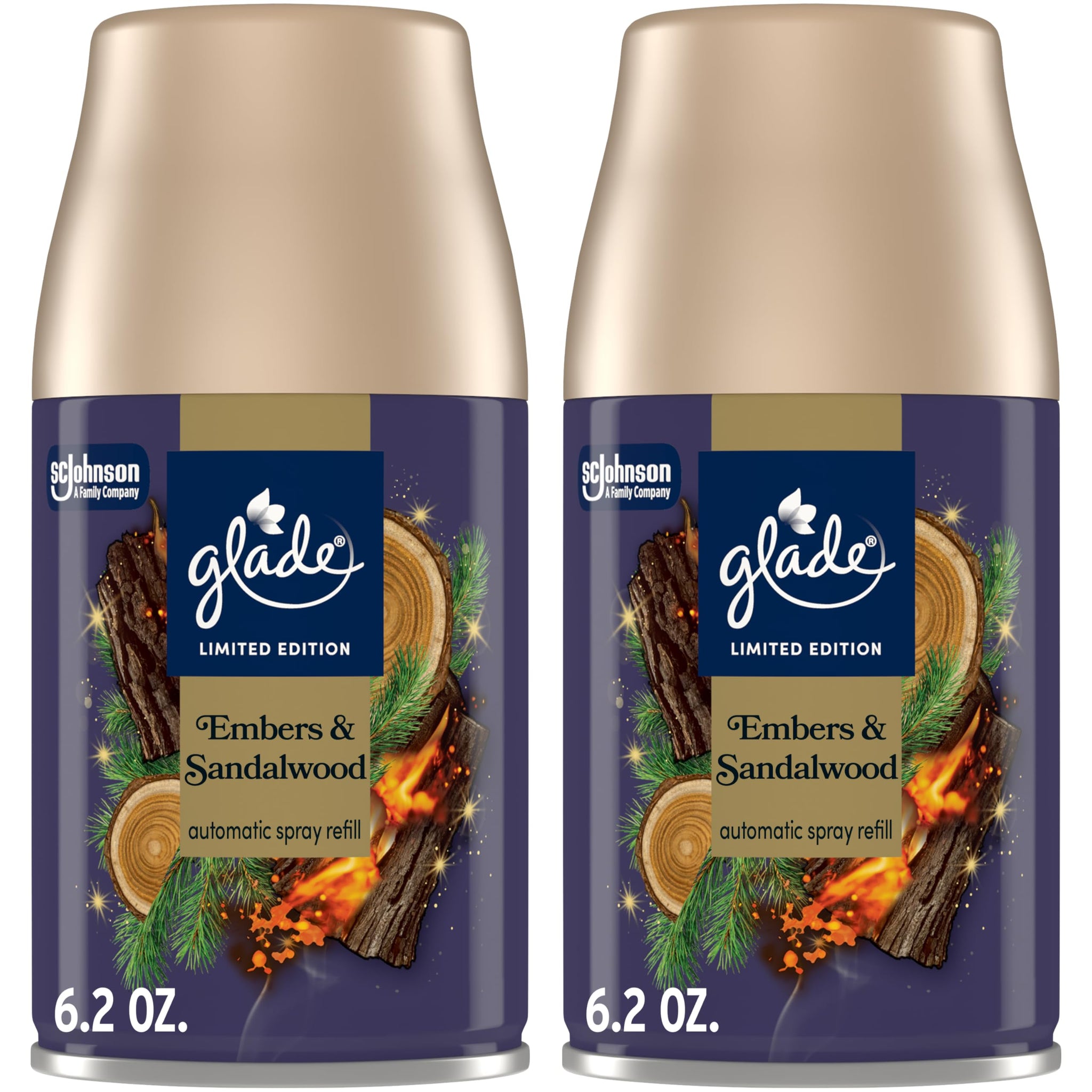 Glade Automatic Spray Refill, Embers & Sandalwood, Scented Air Freshener for Home and Bathroom, 6.2 Oz, 2 Count