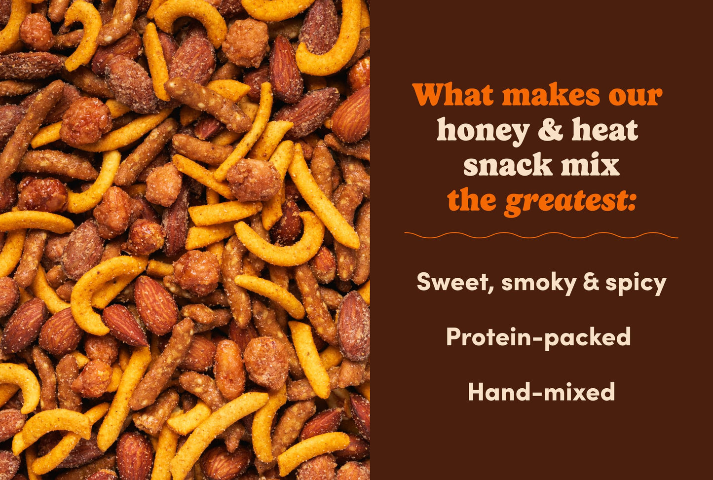 Nuts com Honey & Heat Trail Mix - Sweet and Spicy Nuts Blend with Honey Sesame Sticks, Hickory Smoked Almonds, Cajun Corn Sticks, Buffalo Peanuts