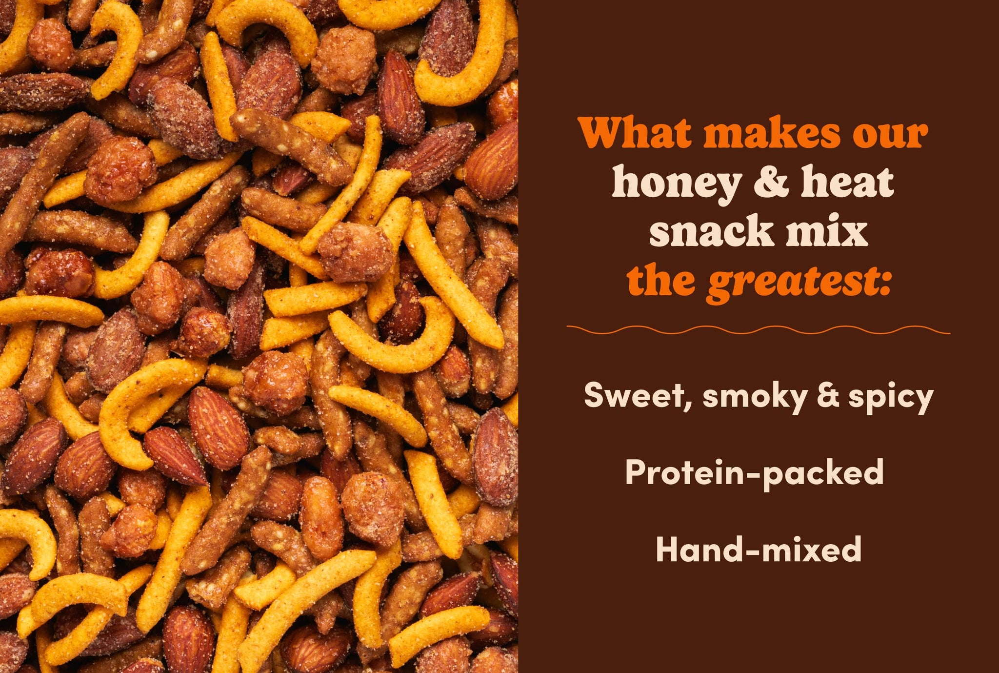 Nuts com Honey & Heat Trail Mix - Sweet and Spicy Nuts Blend with Honey Sesame Sticks, Hickory Smoked Almonds, Cajun Corn Sticks, Buffalo Peanuts