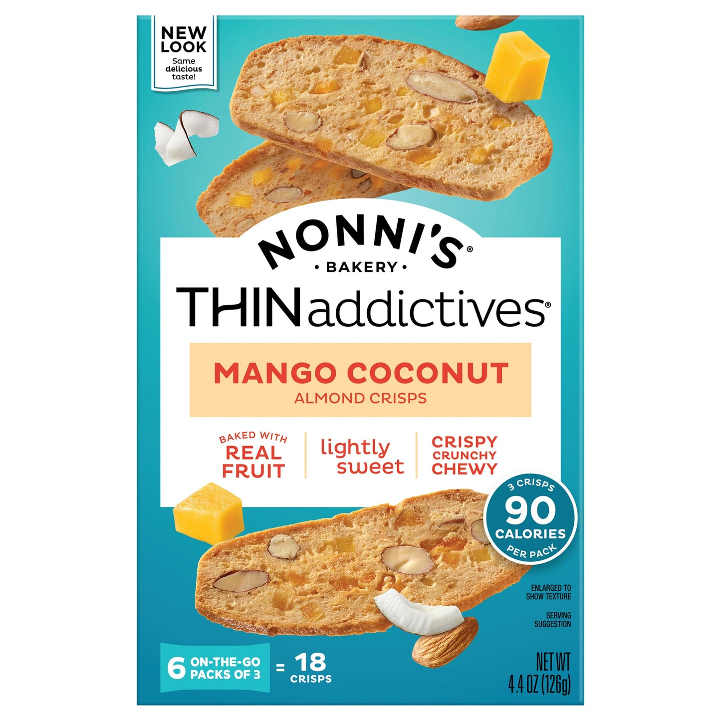 Nonni's Bakery On-The-Go Snack Crisps, Mango Coconut Almond Thin Cookies, 25 ON THE GO PACKS OF 3 = 75 CRISPS, 100 Calories, 575g