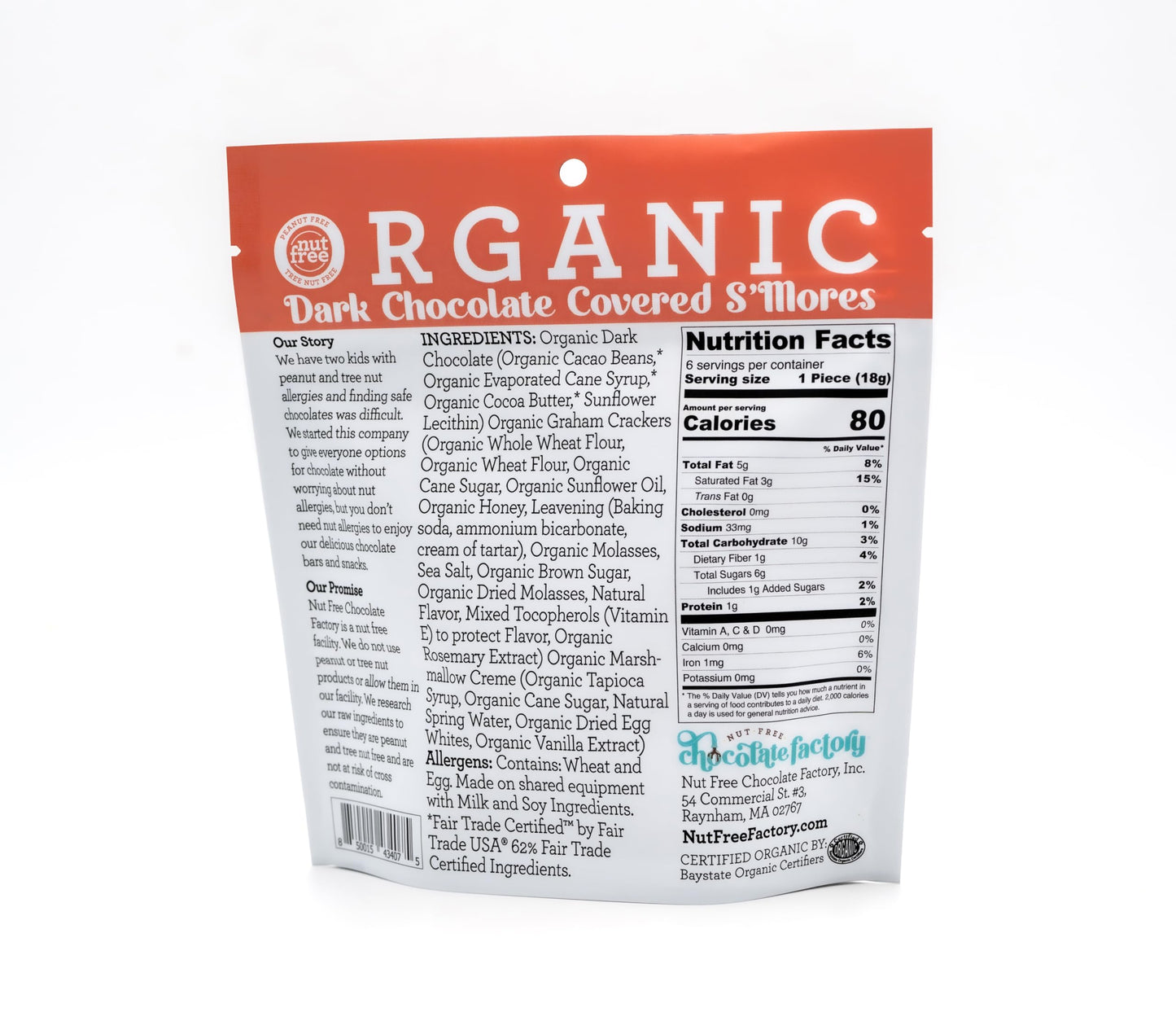 Nut Free Chocolate Factory Organic Dark Chocolate S'mores