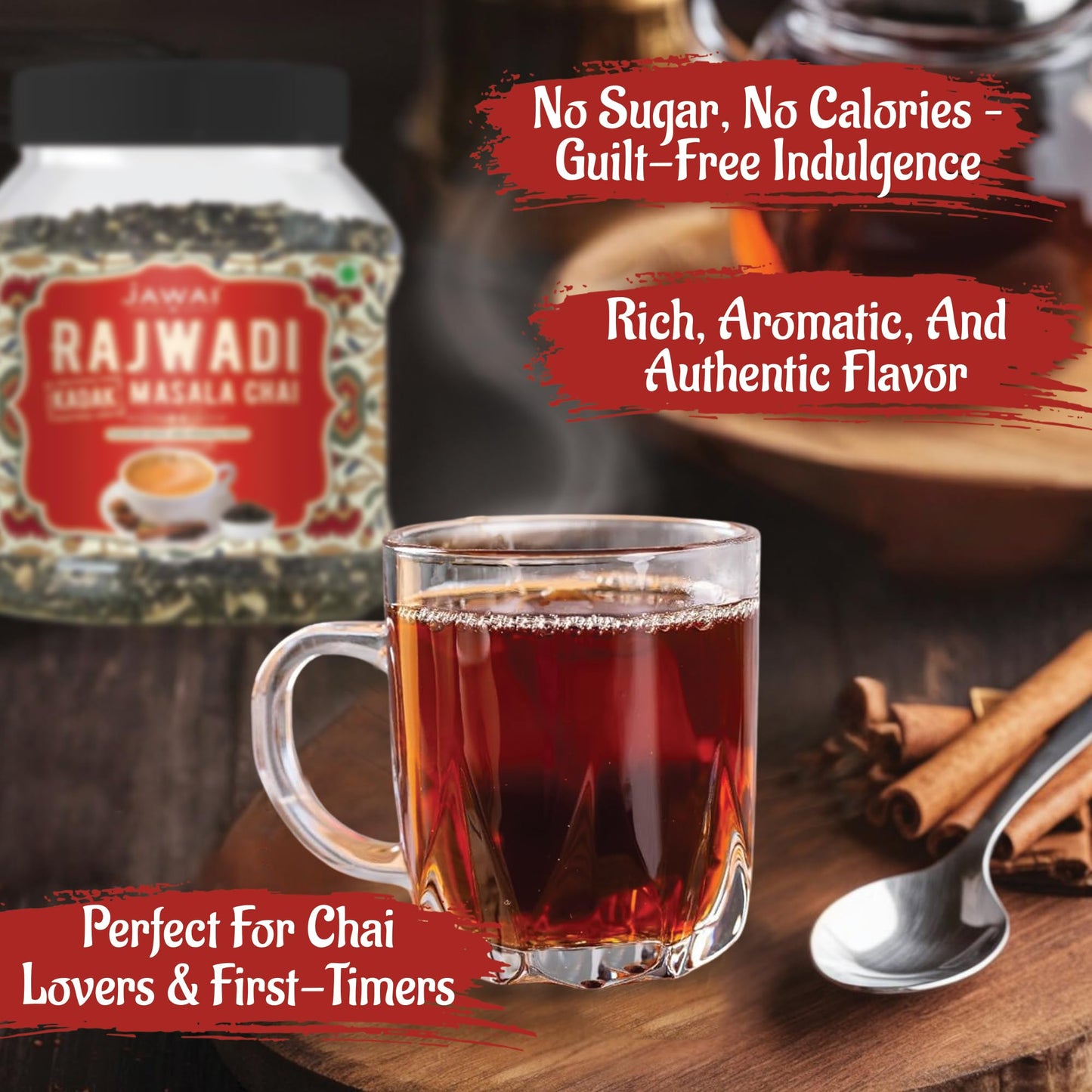 JAWAI RAJWADI KADAK MASALA CHAI TEA, Organic Black Tea, Loose Leaf & Spiced Blend with Spices Like Ginger, Cardamom, Clove, Cinamon, Black Pepper