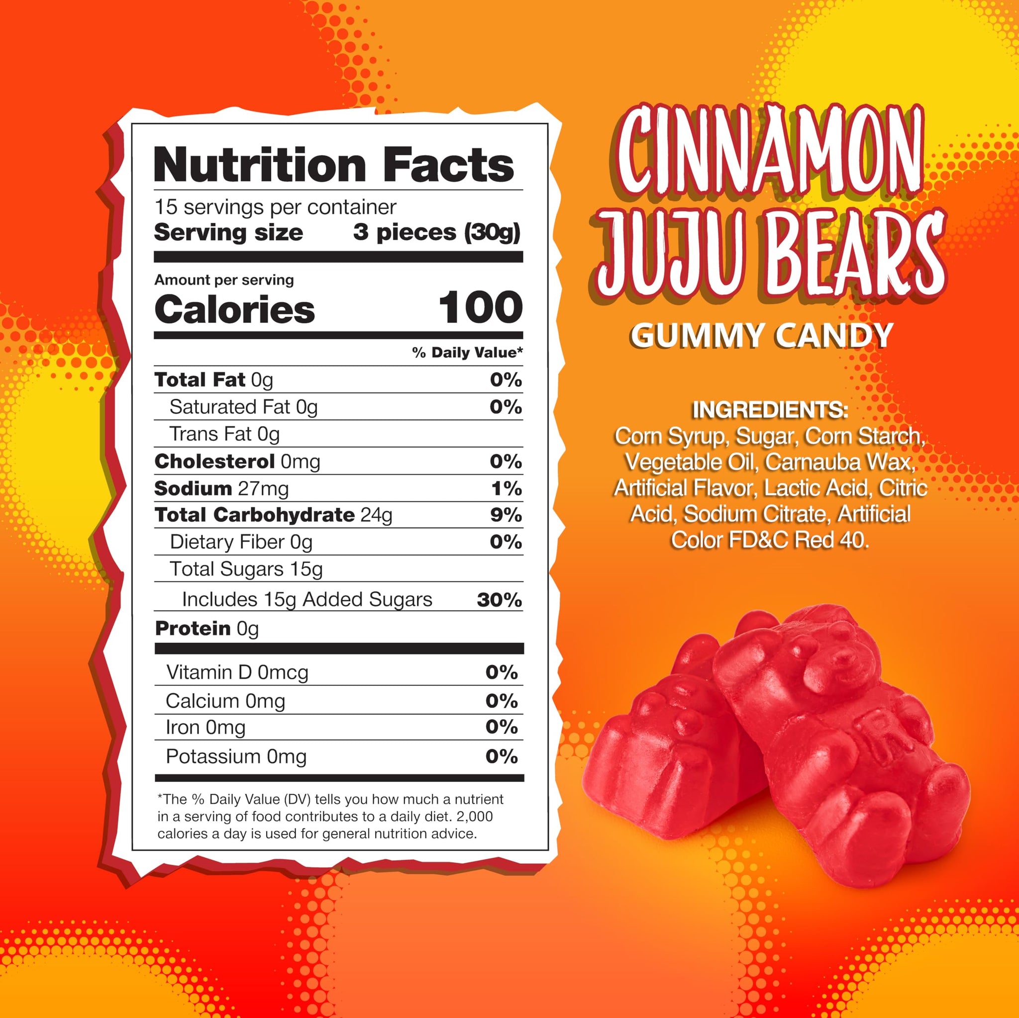 Cinnamon Bears | 1-Pound Bag | Classic Juju Bears Gummy Candy | Nostalgic Chewy Candy | Sweet & Spicy Gelatin Free Gummies for Snacking & Holiday