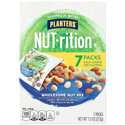 PLANTERS NUT-rition Wholesome Nut Mix, 7.5 oz Box (Contains 7 Individual Pouches) - Cashews, Almonds and Macadamias Snack Mix - No Artificial Flavors