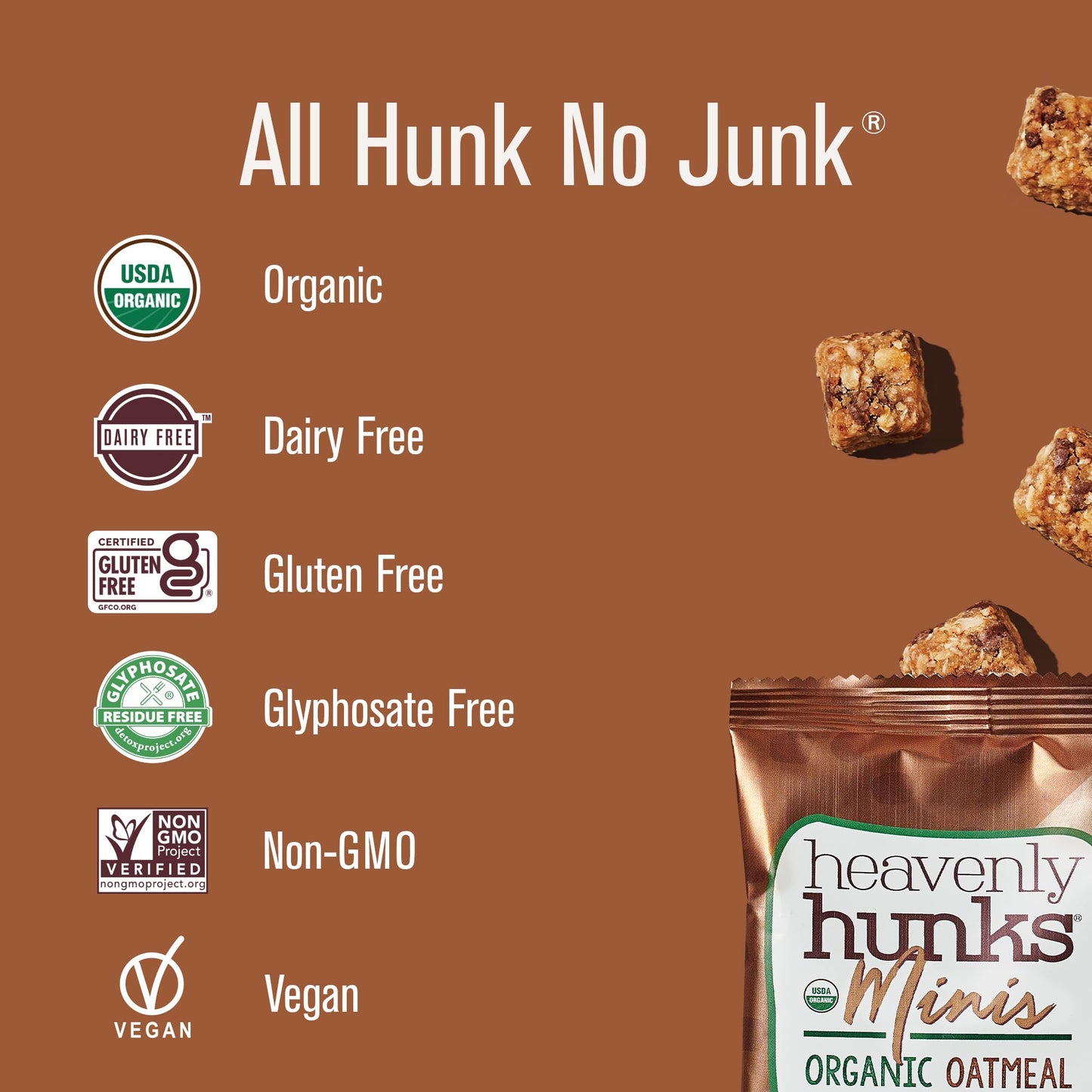 Heavenly Hunks Organic Oatmeal Dark Chocolate Chip Mini's - 1.2oz Bags (16 Pack)