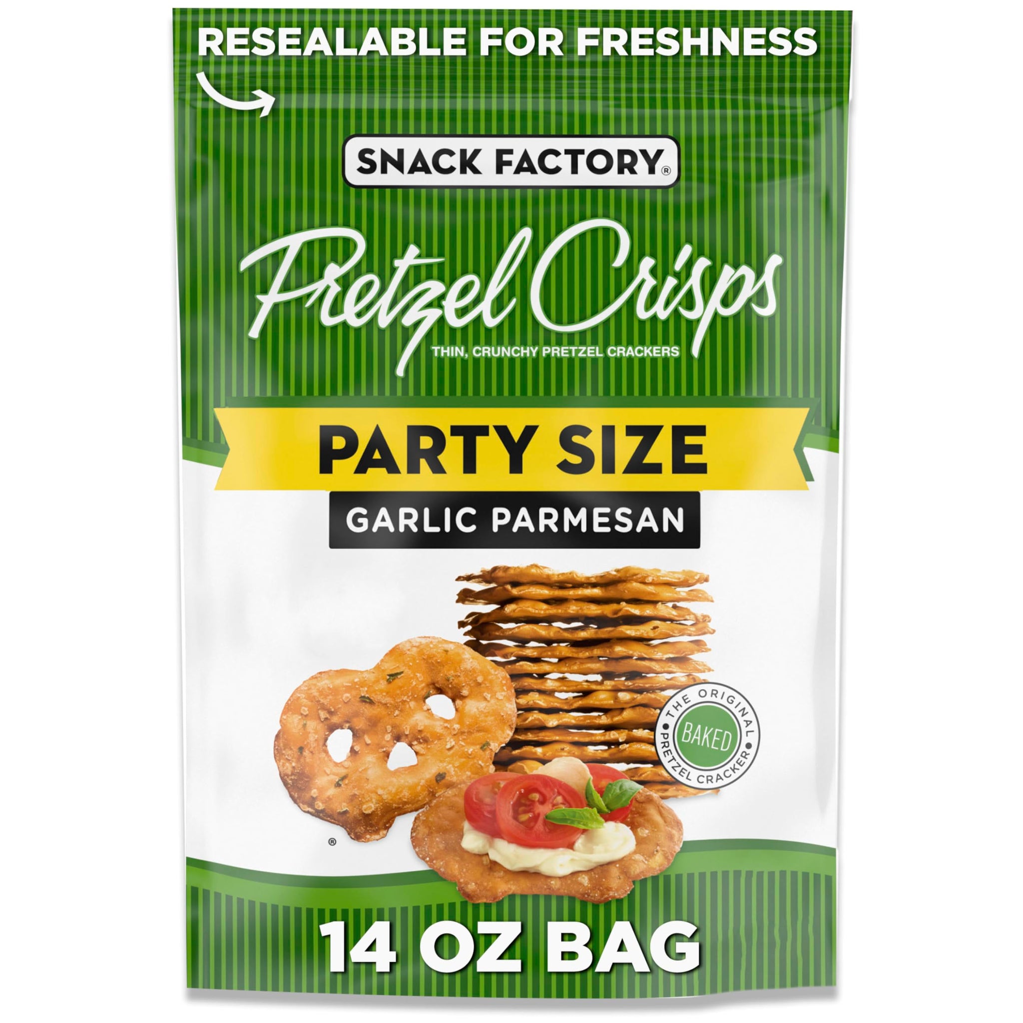 Snack Factory Garlic Parmesan Pretzel Crisps, 14 OZ Party Size Bag