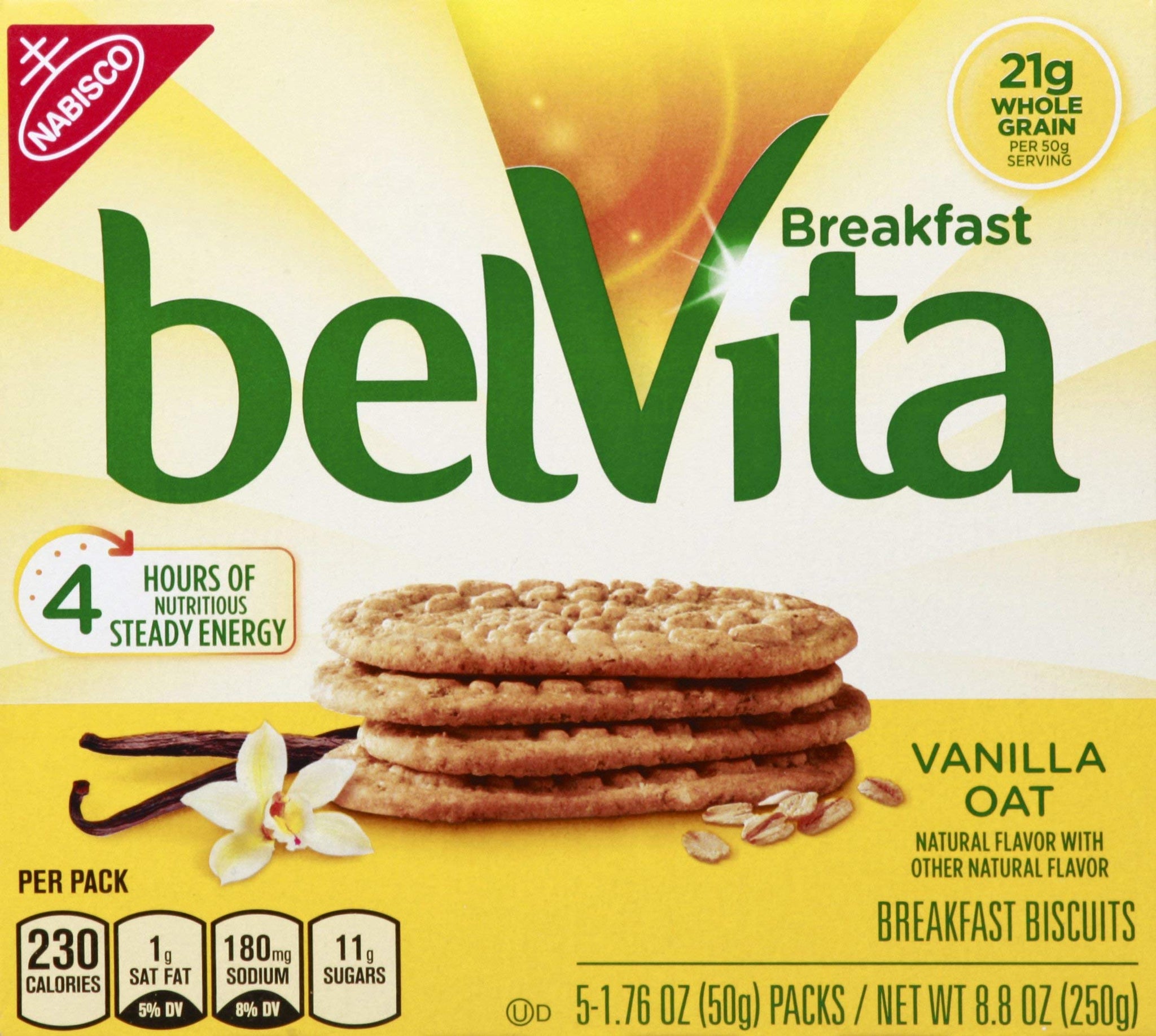 belVita Breakfast Biscuits, Vanilla Oat Flavor, 5 Packs 4 Biscuits Per Pack