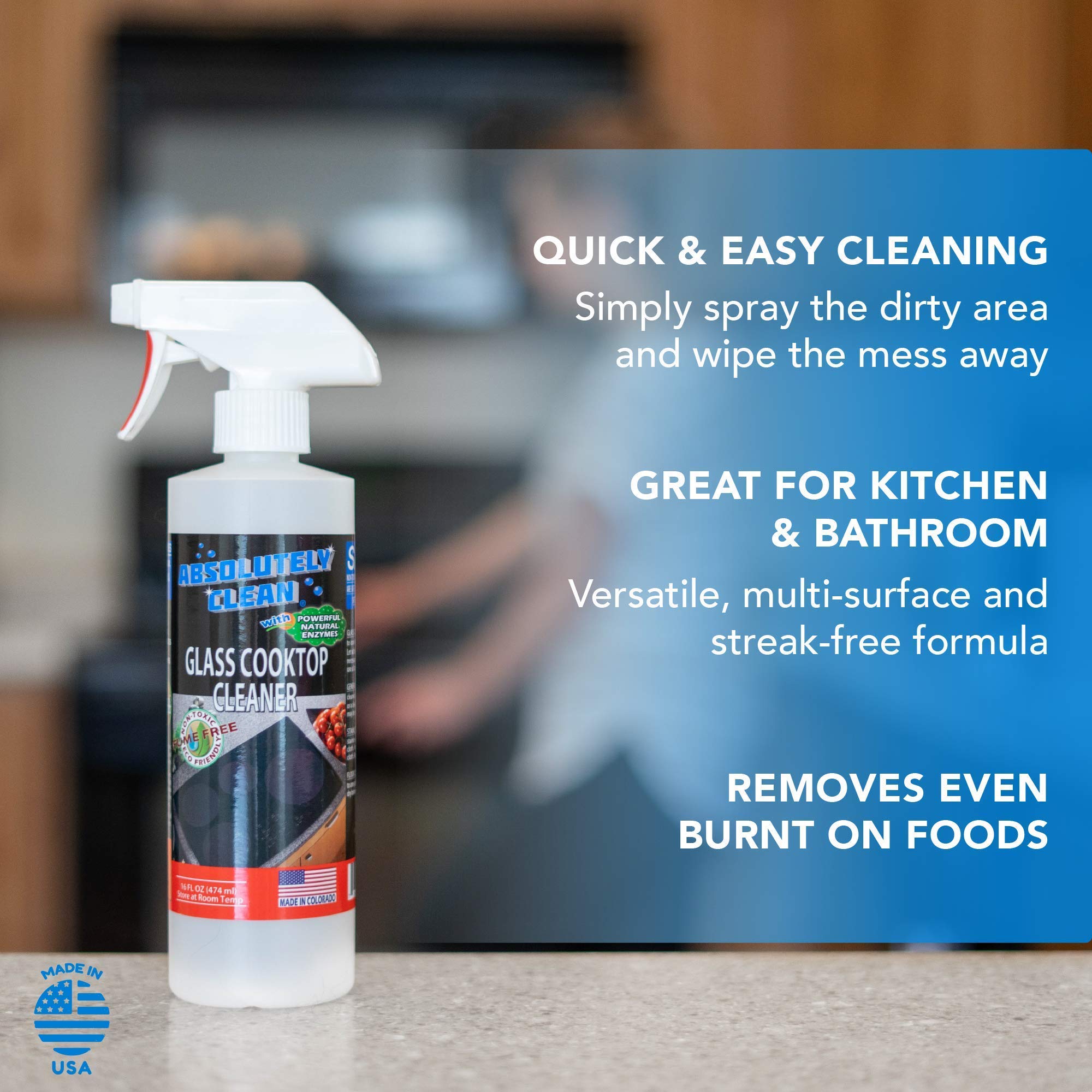 Absolutely Clean Amazing Ceramic & Glasstop oven cleaner heavy duty- Fume Free & Scratch Free - Streakfree - Powerful, Natural Enzymes - USA Made (16