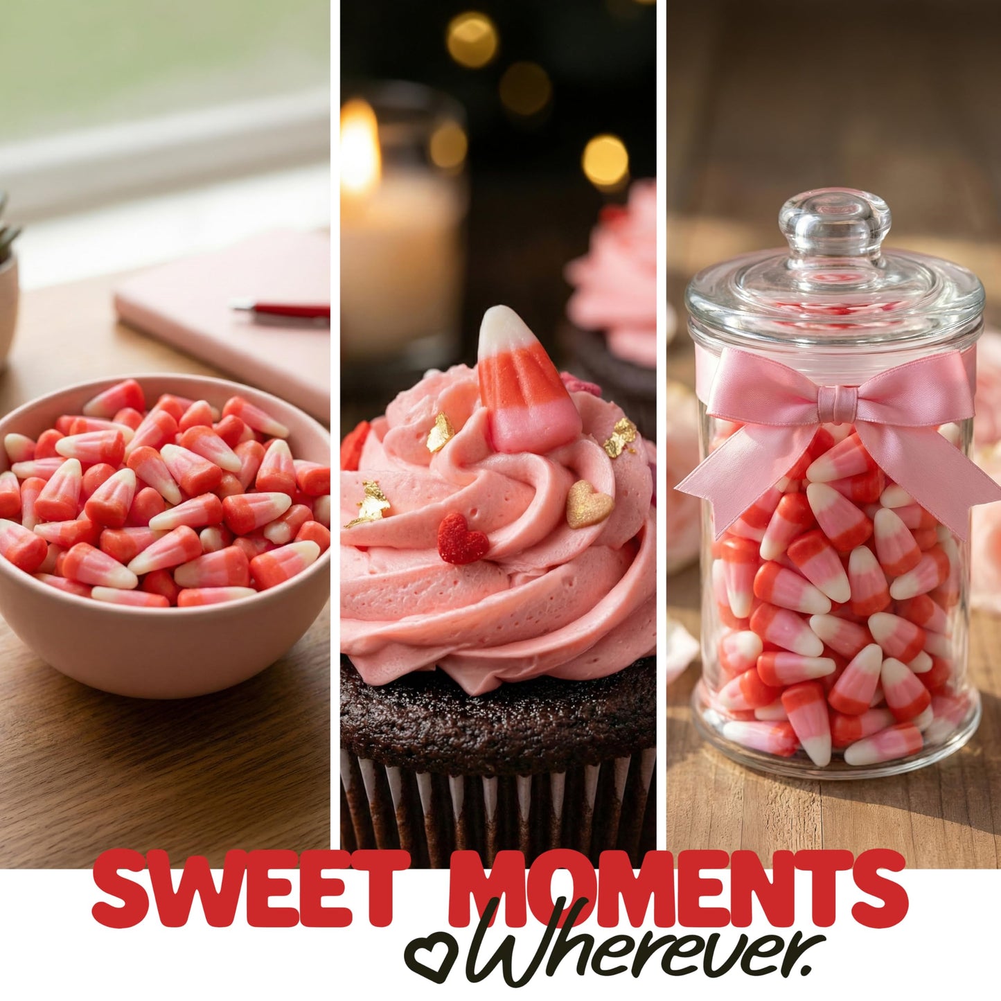 Valentine’s Day Candy Corn Bulk 24 oz - Pink, Red & White Candy for Classroom Treats, Parties, Candy Buffets, Gift Bags, Candy Bowls & Dessert Tables