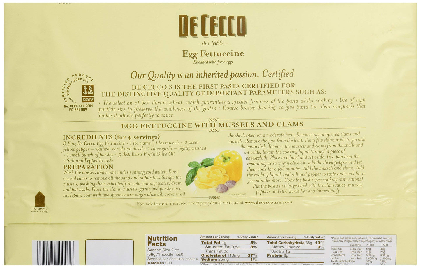 De Cecco Pasta Fettuccine Egg Noodles, 8.8 oz