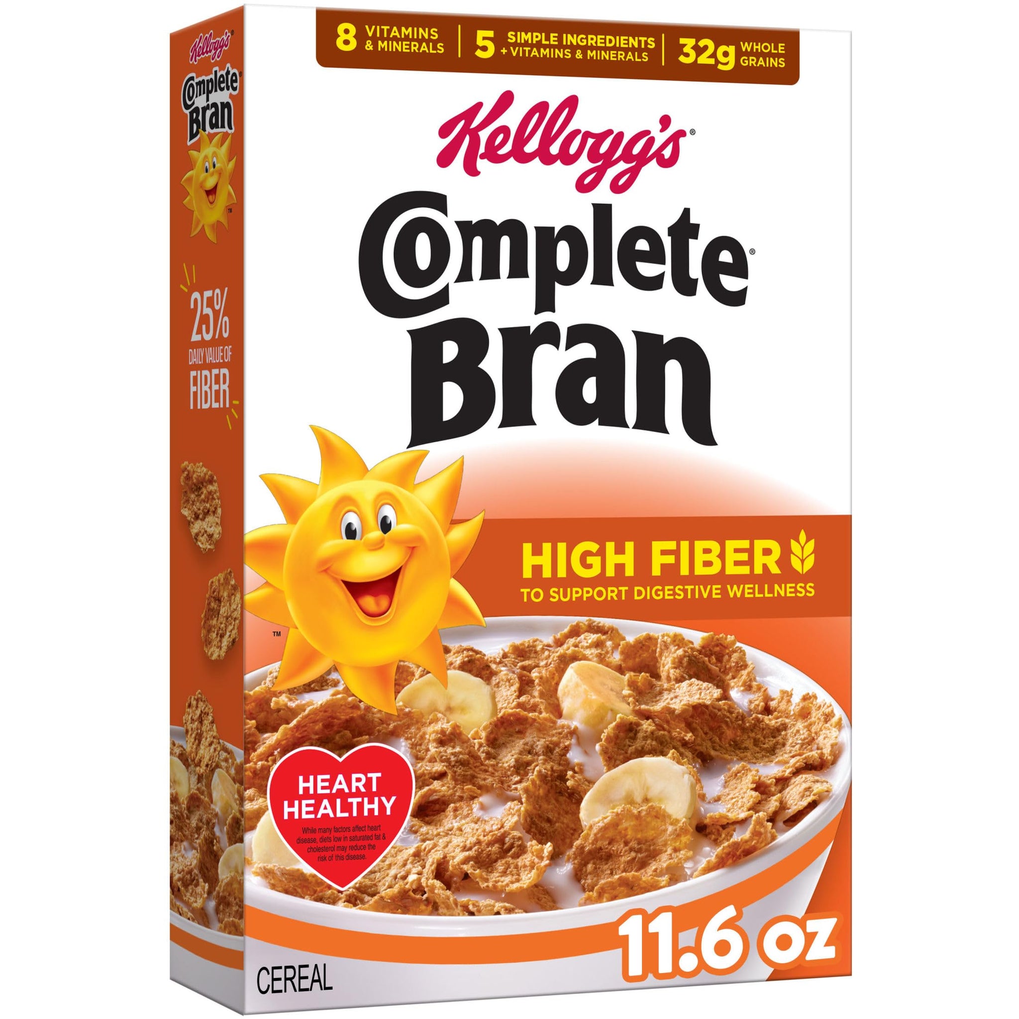 Kellogg's Complete Bran Breakfast Cereal, Fiber Cereal, Family Breakfast, Original, 11.6oz Box (1 Box)