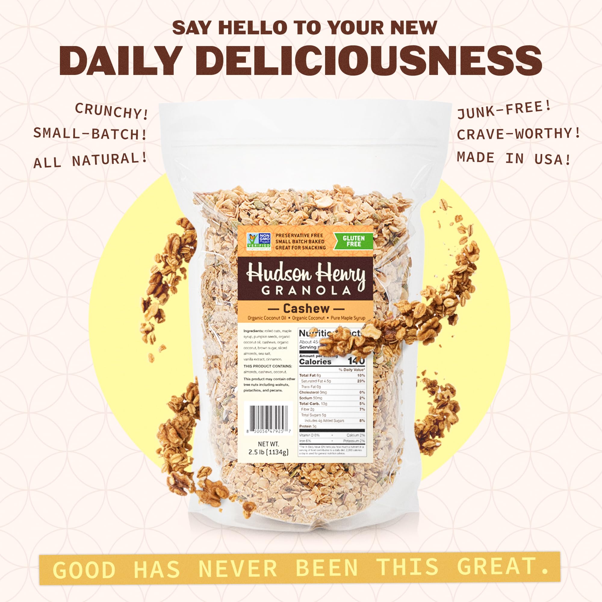 Hudson Henry Cashew Coconut Granola | Gluten Free Granola with Nuts and Seeds | Vegan, Non-GMO & Small Batch Baked with Pure Maple Syrup & Organic
