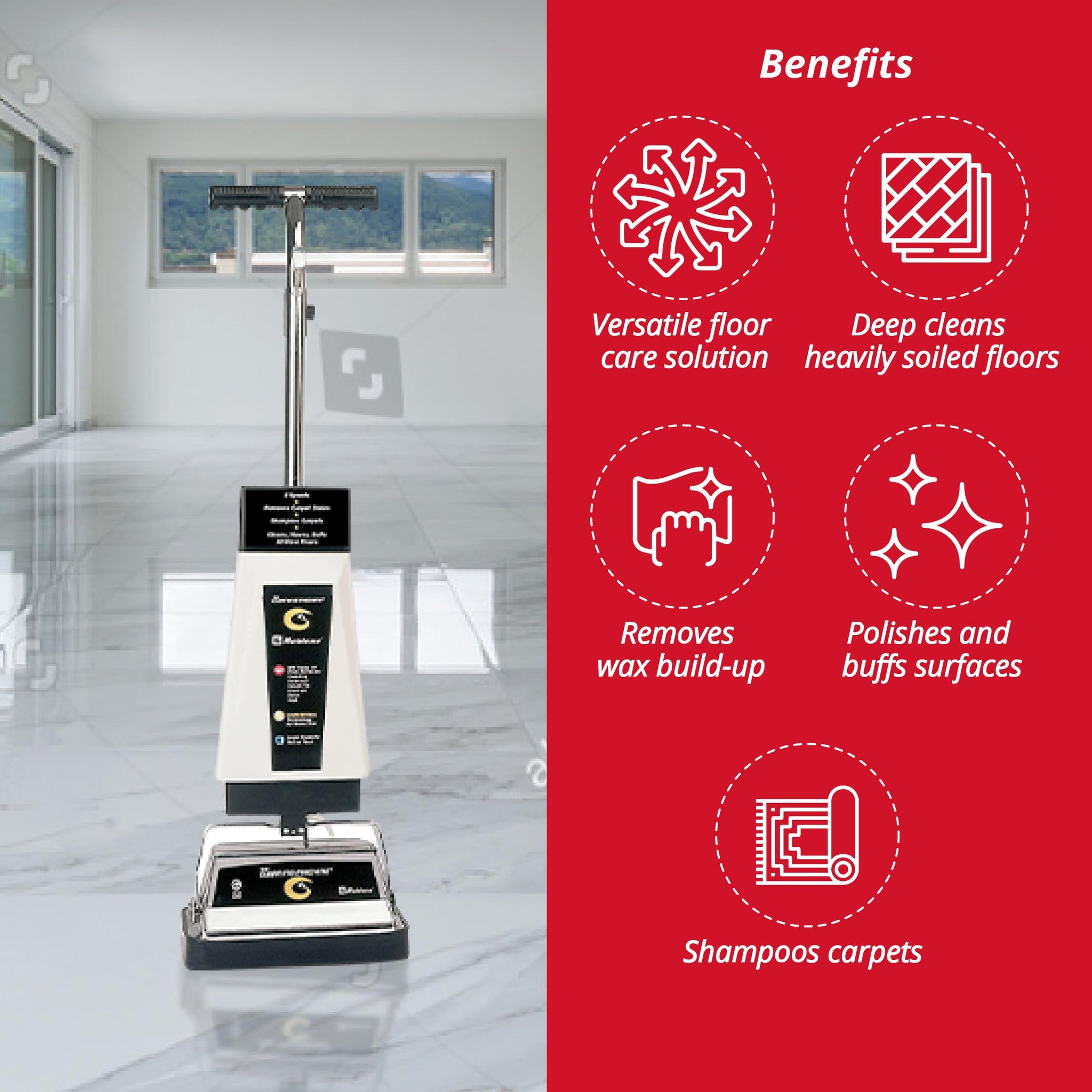 Koblenz P-2600A Carpet Shampooer Machine, 12 in Floor Polisher, Electric Floor Scrubber, 144 oz Tank, Twin Brushes, Scrubbing and Polishing Pads
